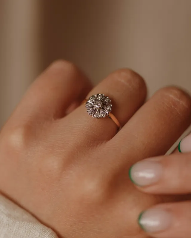 Marianne Antique 18ct Gold Diamond Cluster Ring sold by Rock n Rose