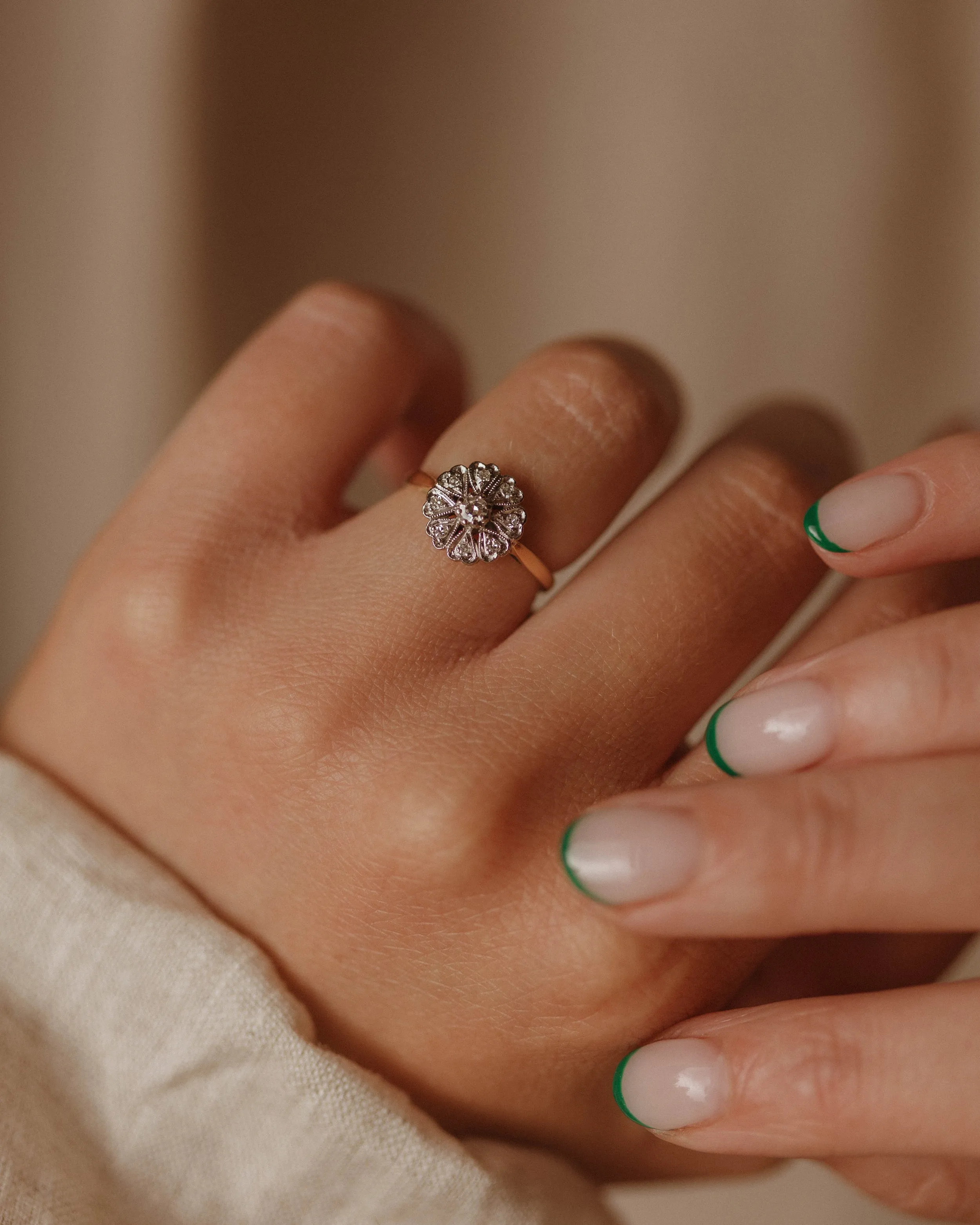 Marianne Antique 18ct Gold Diamond Cluster Ring sold by Rock n Rose product image thumbnail 3