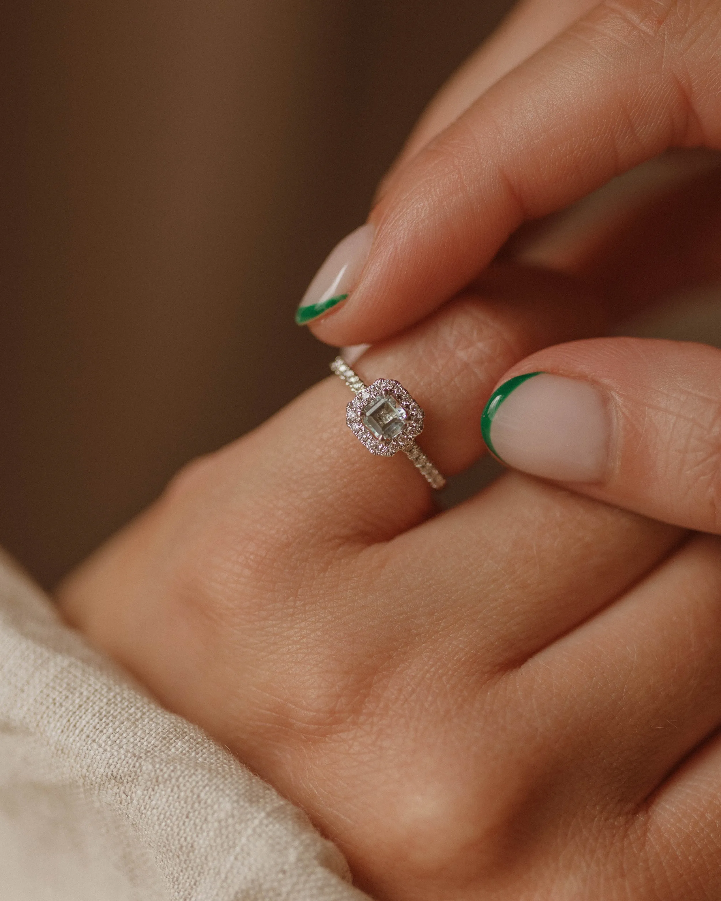 Olivia 18ct White Gold Aquamarine & Diamond Cluster Ring sold by Rock n Rose