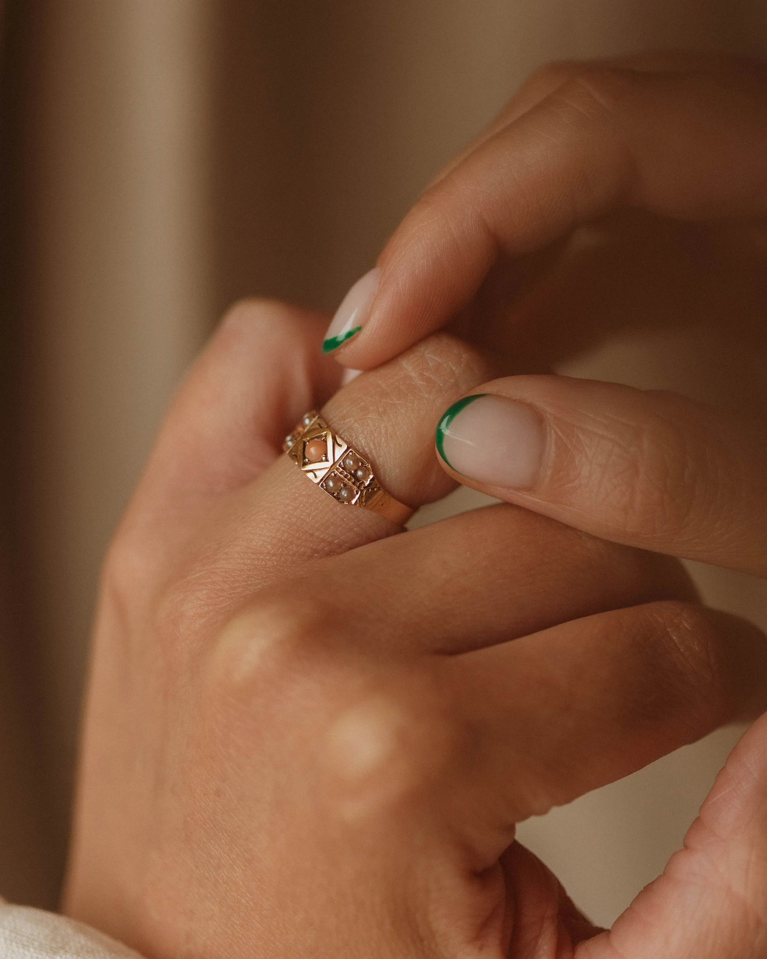 Kitty 1885 Victorian 15ct Gold Coral & Pearl Ring sold by Rock n Rose product image thumbnail 3