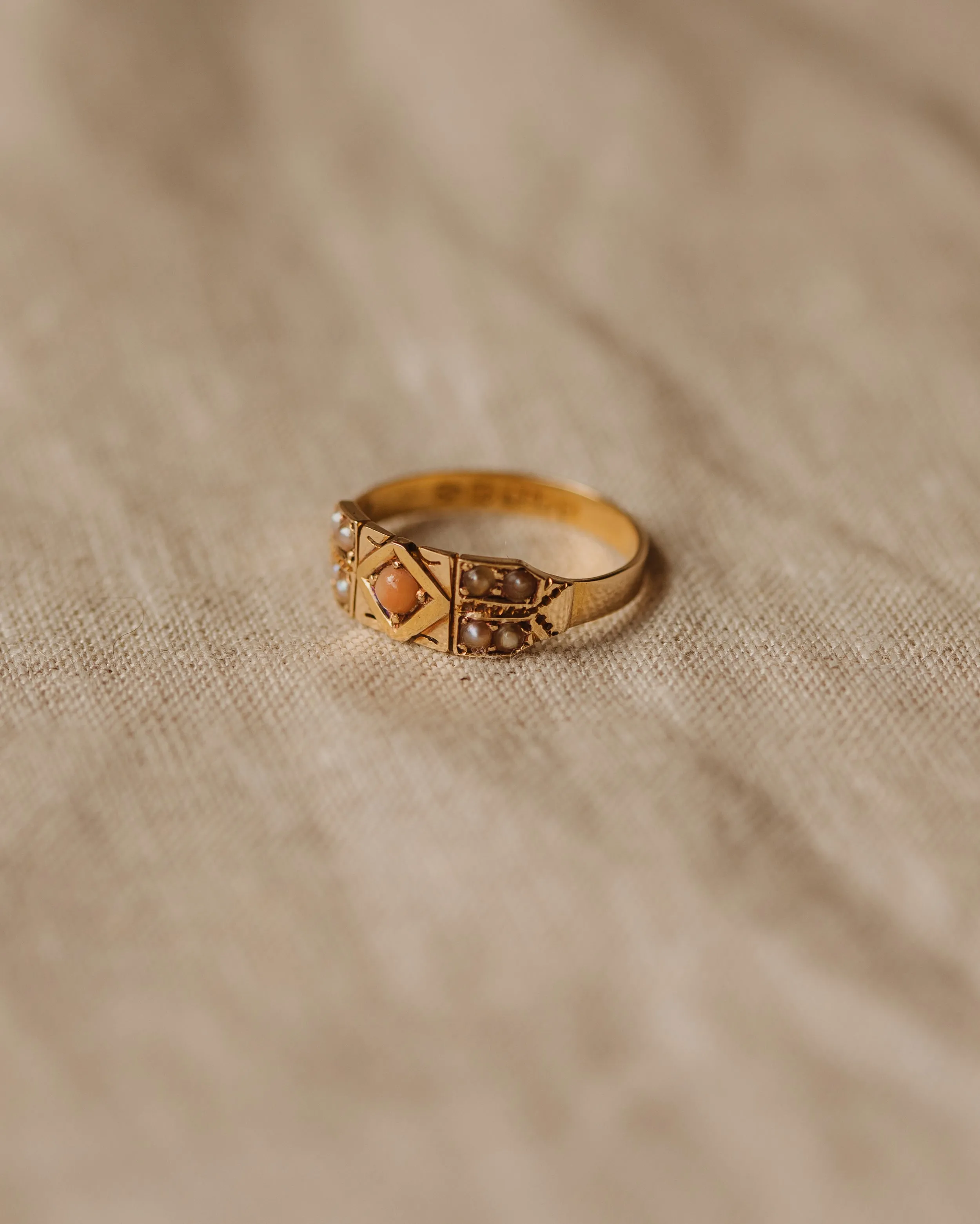 Kitty 1885 Victorian 15ct Gold Coral & Pearl Ring sold by Rock n Rose product image thumbnail 4