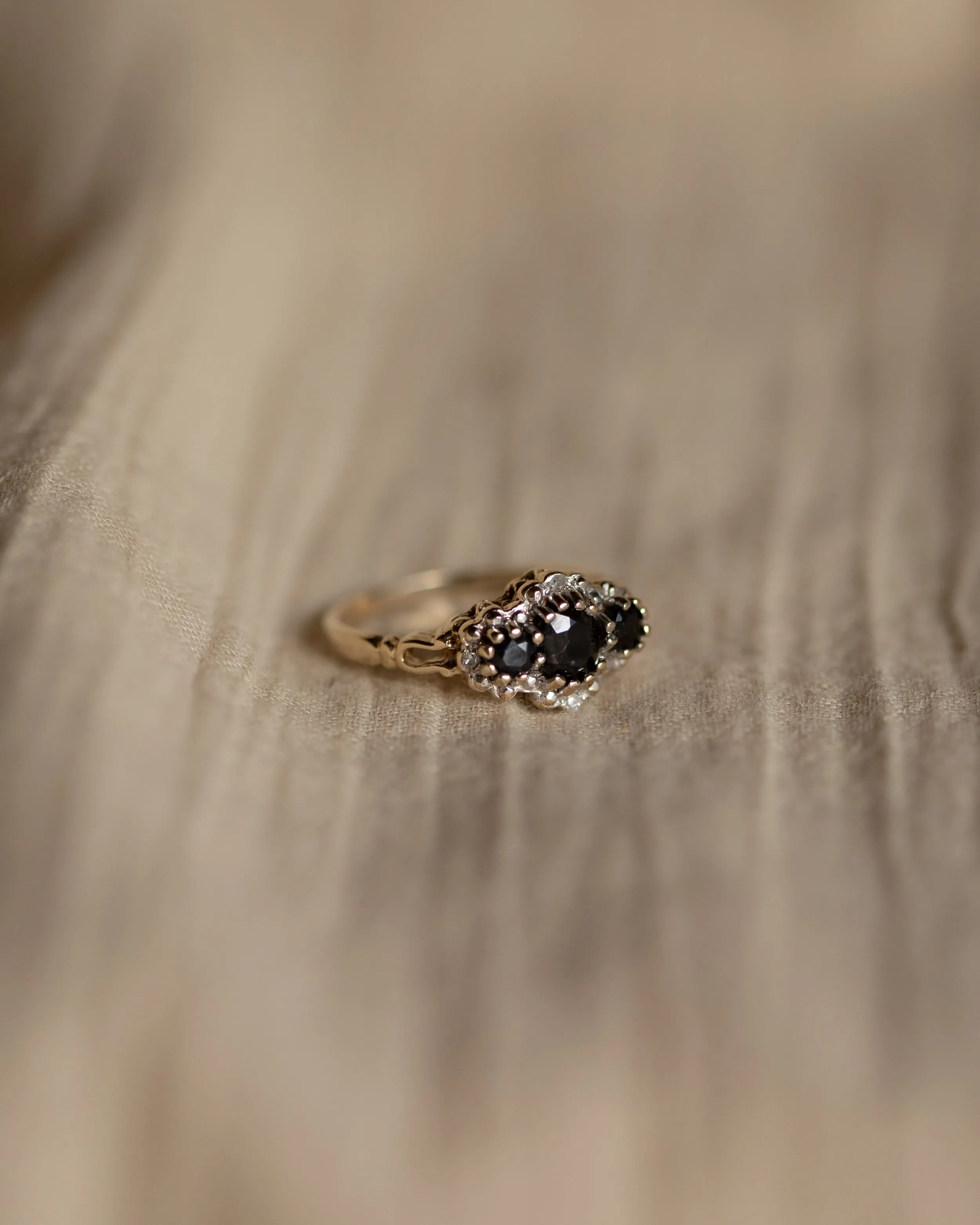 Mavis 1973 Vintage 9ct Gold Sapphire & Diamond Cluster Ring sold by Rock n Rose product image thumbnail 4