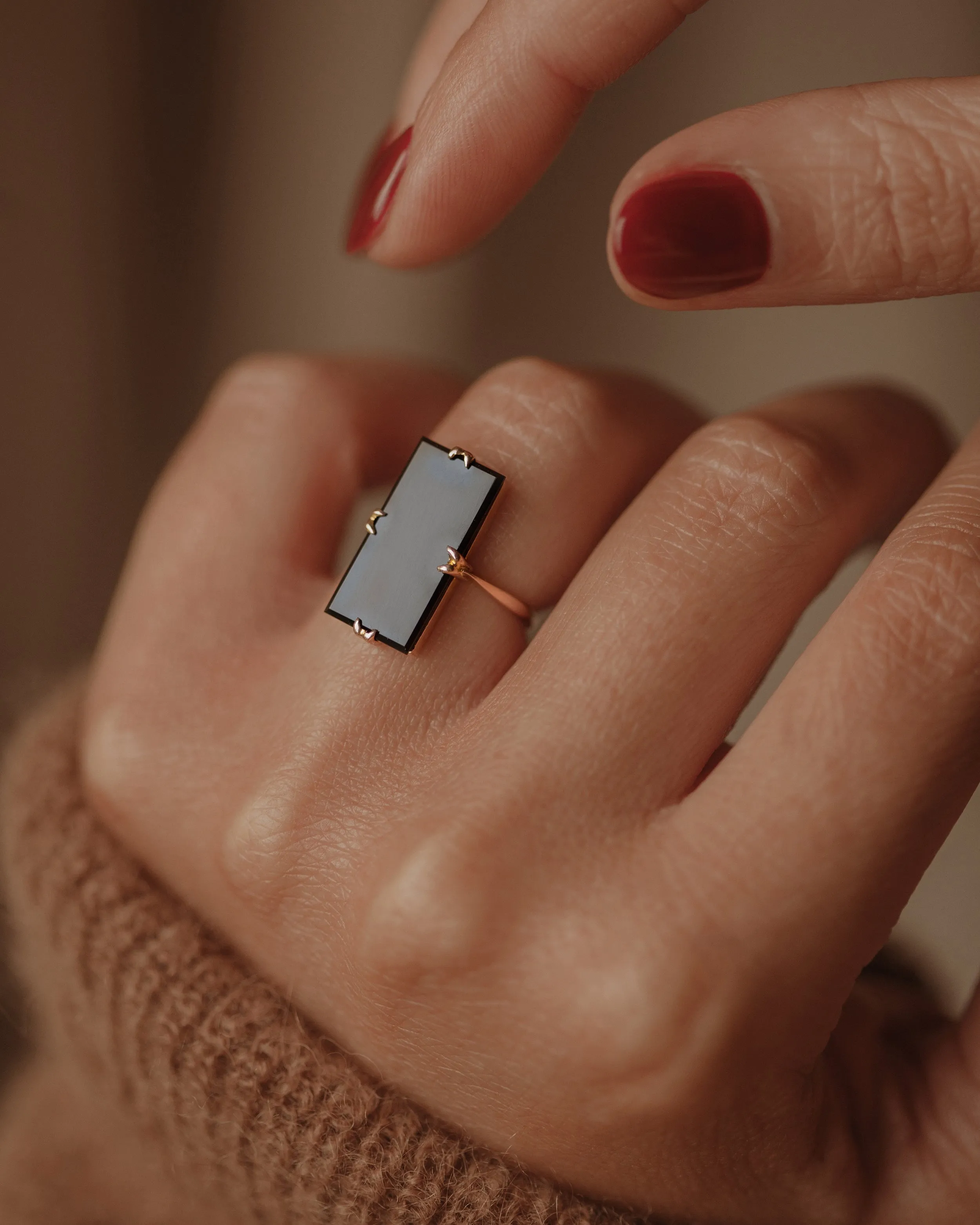 Bertha 1929 Art Deco 9ct Gold Black Onyx Panel Ring sold by Rock n Rose