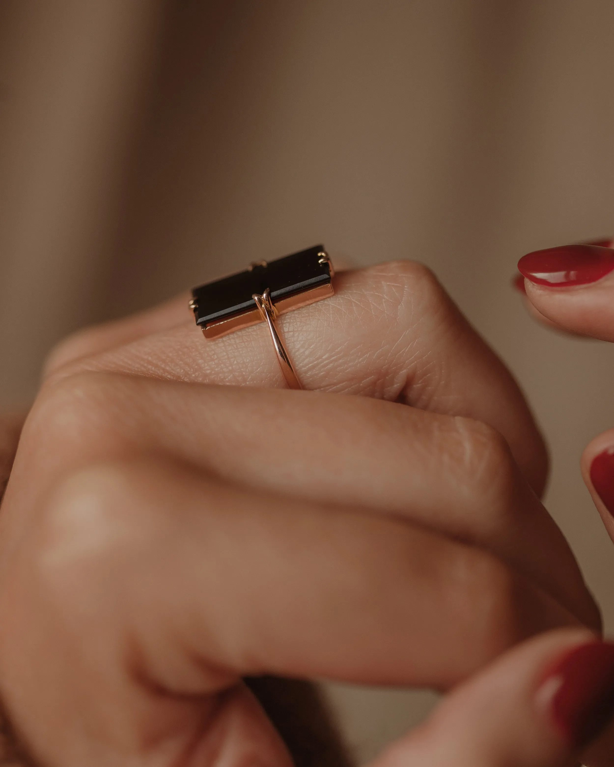 Bertha 1929 Art Deco 9ct Gold Black Onyx Panel Ring sold by Rock n Rose product image thumbnail 2