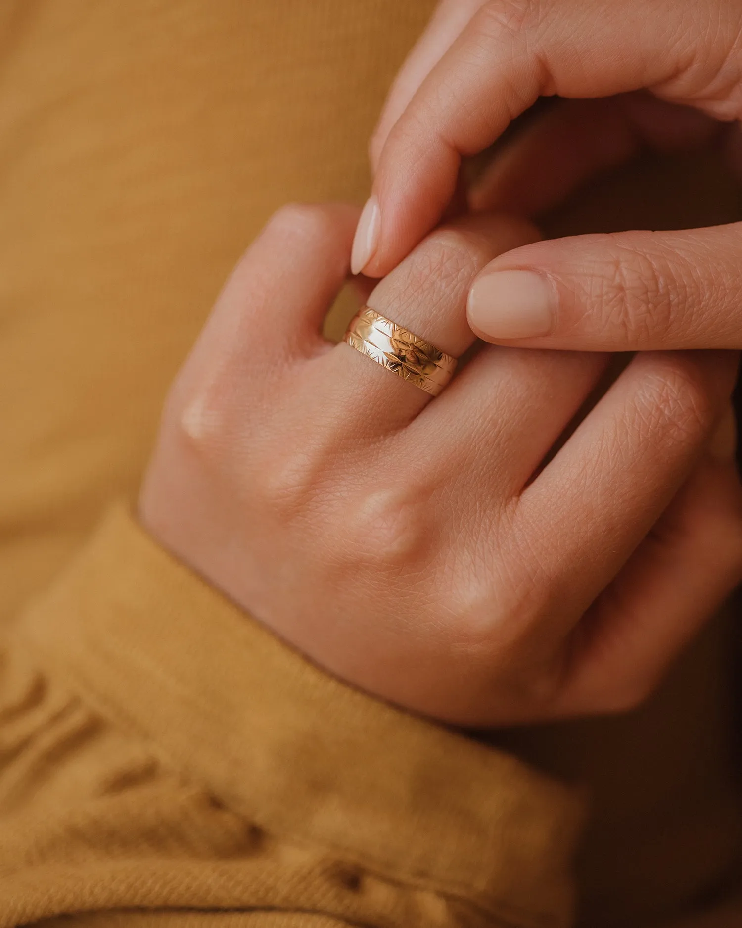 Celia 1974 9ct Gold Patterned Band Ring sold by Rock n Rose product image thumbnail 4