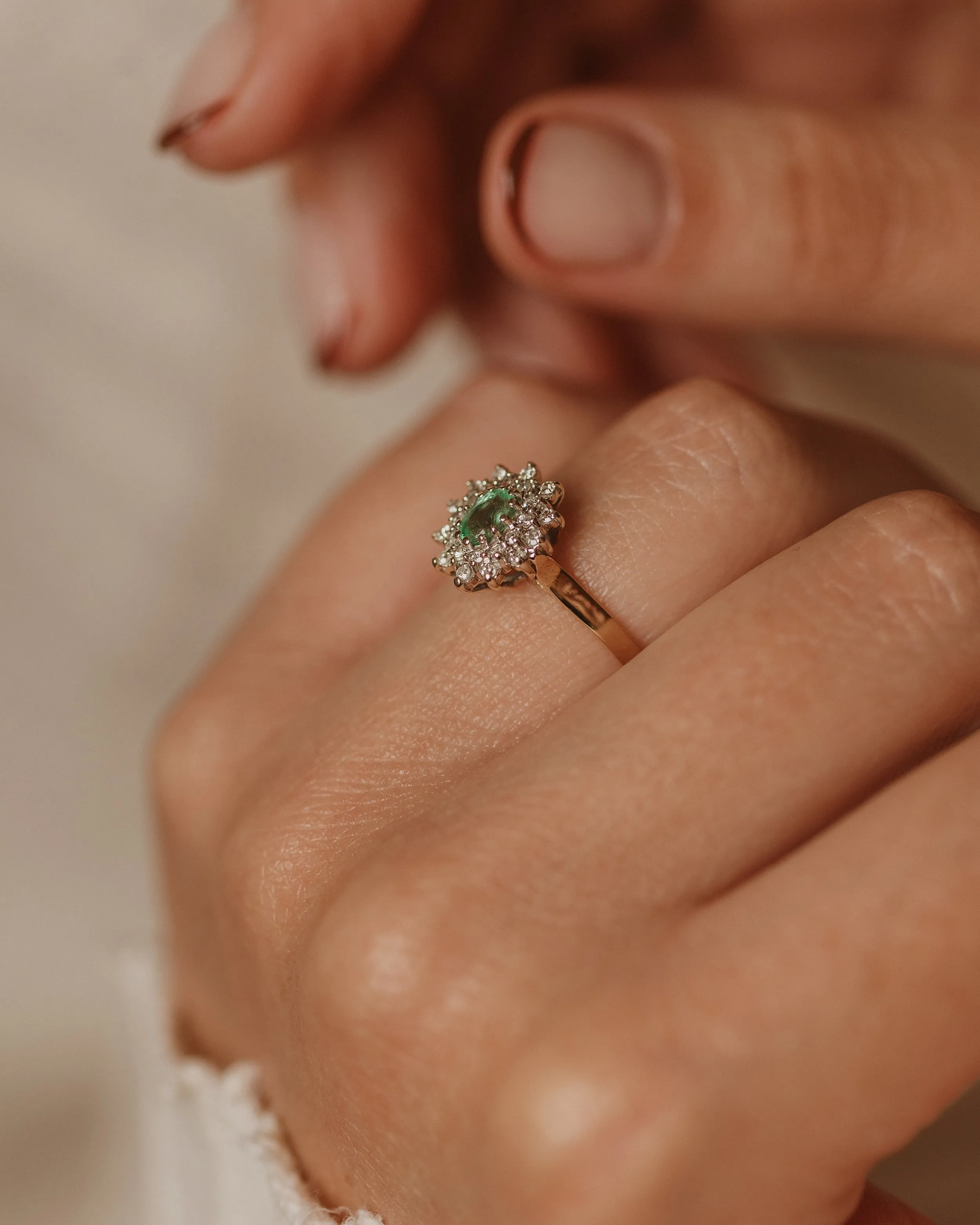 Rowan 1984 Vintage 9ct Gold Emerald & Diamond Cluster Ring sold by Rock n Rose product image thumbnail 2