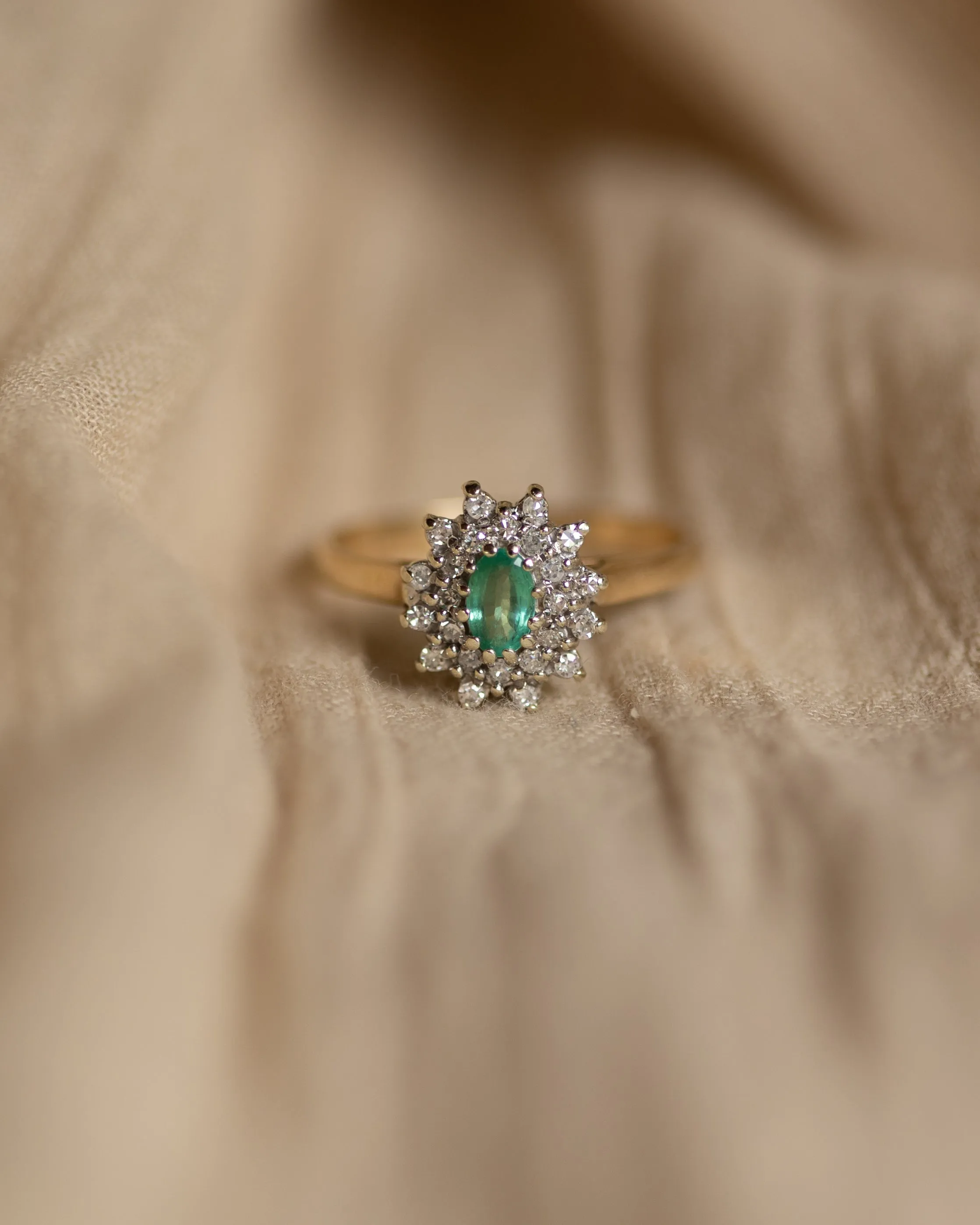 Rowan 1984 Vintage 9ct Gold Emerald & Diamond Cluster Ring sold by Rock n Rose product image thumbnail 3