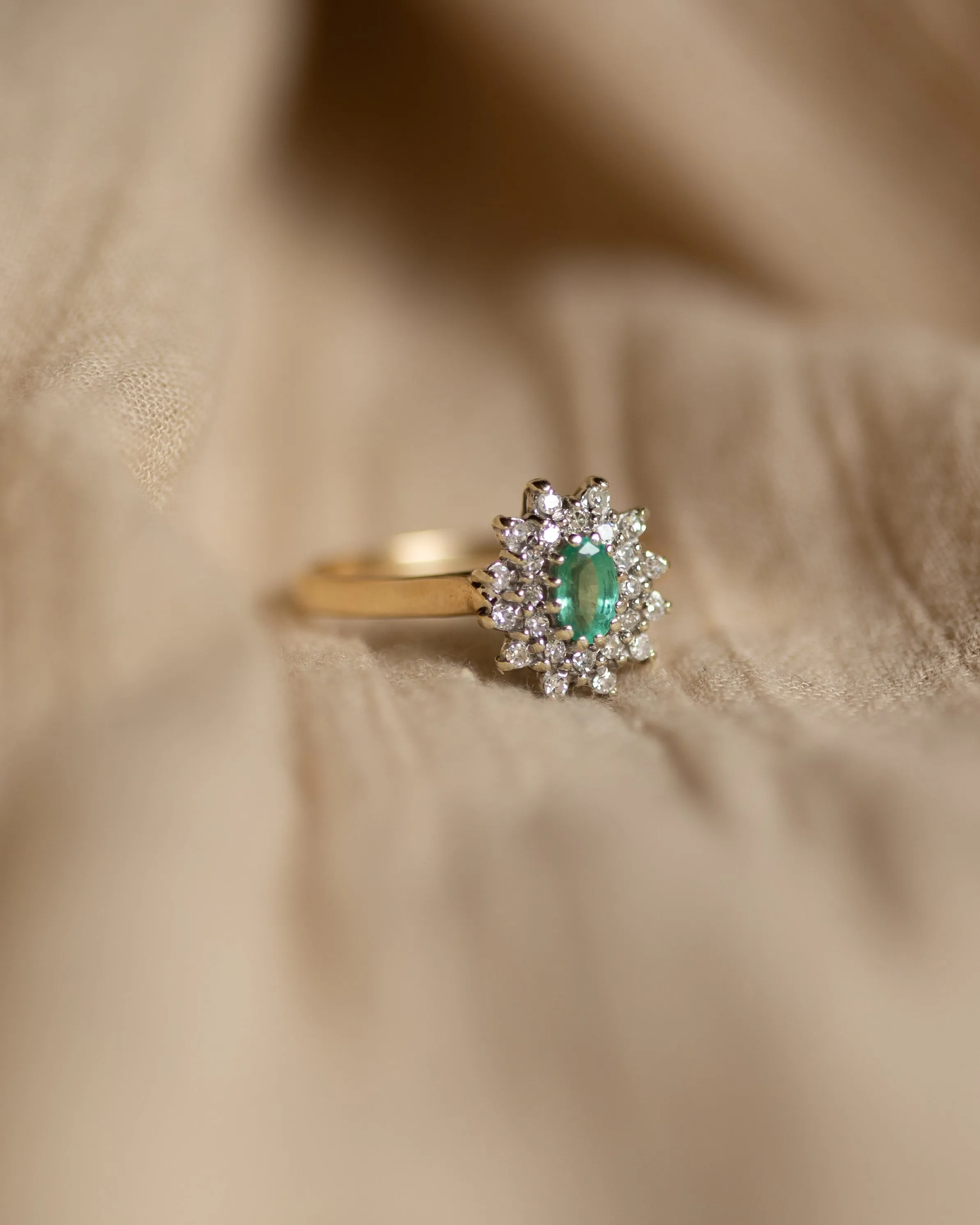 Rowan 1984 Vintage 9ct Gold Emerald & Diamond Cluster Ring sold by Rock n Rose product image thumbnail 4