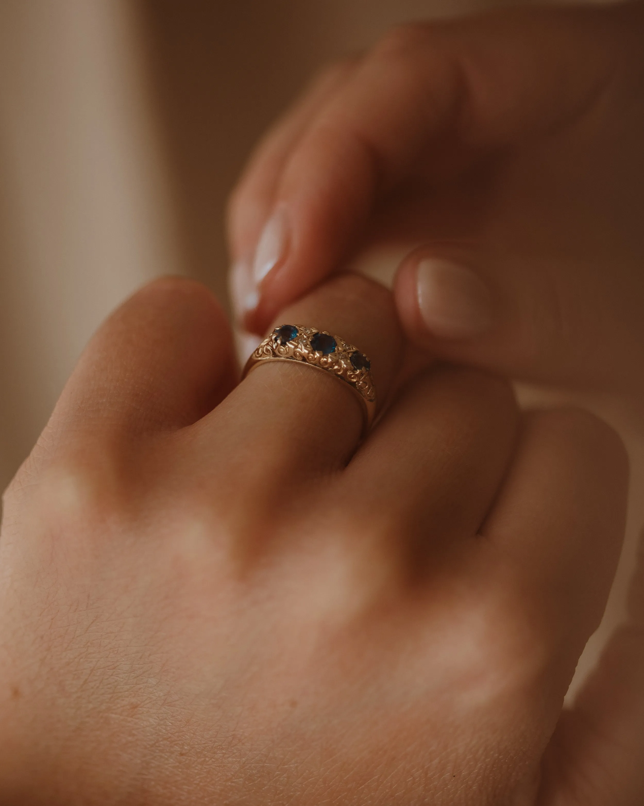 Jemima Vintage 9ct Gold Sapphire & Diamond Trilogy Ring sold by Rock n Rose product image thumbnail 3