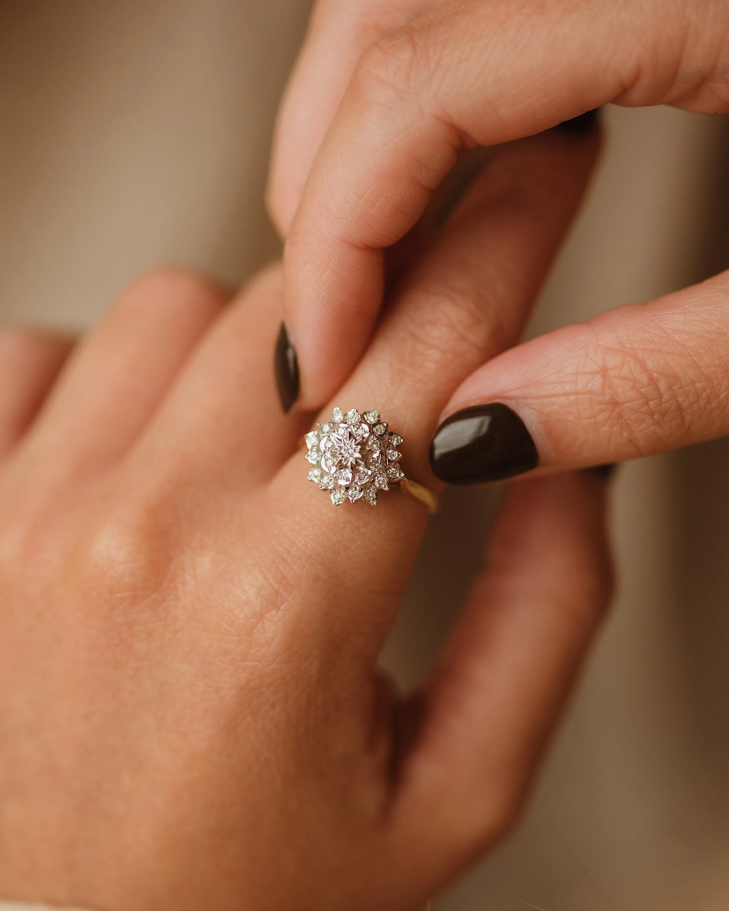 Sylvia 1981 9ct Gold Diamond Cluster Ring sold by Rock n Rose