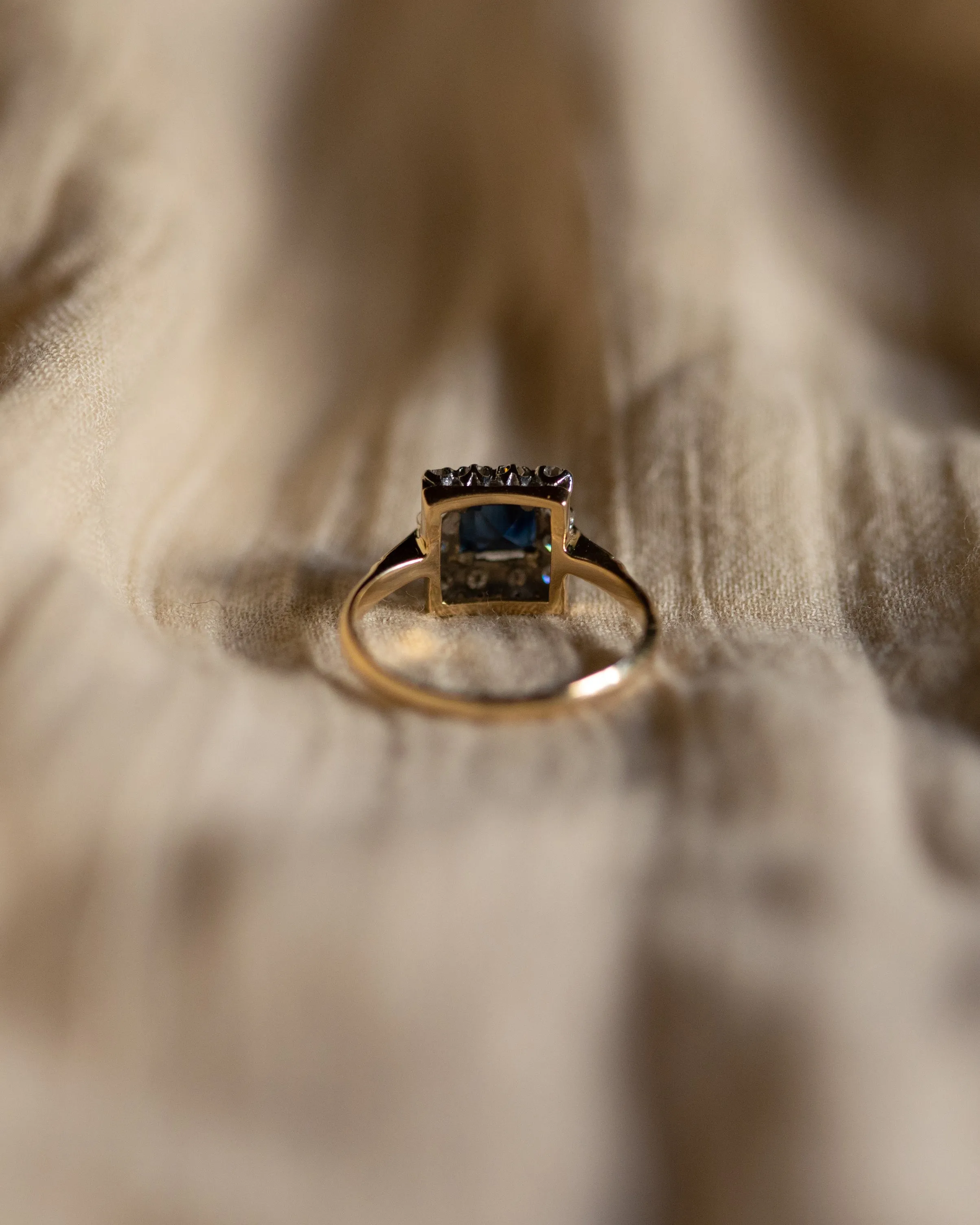 Esther Vintage 18ct Gold Sapphire & Diamond Square Cluster Ring sold by Rock n Rose product image thumbnail 5