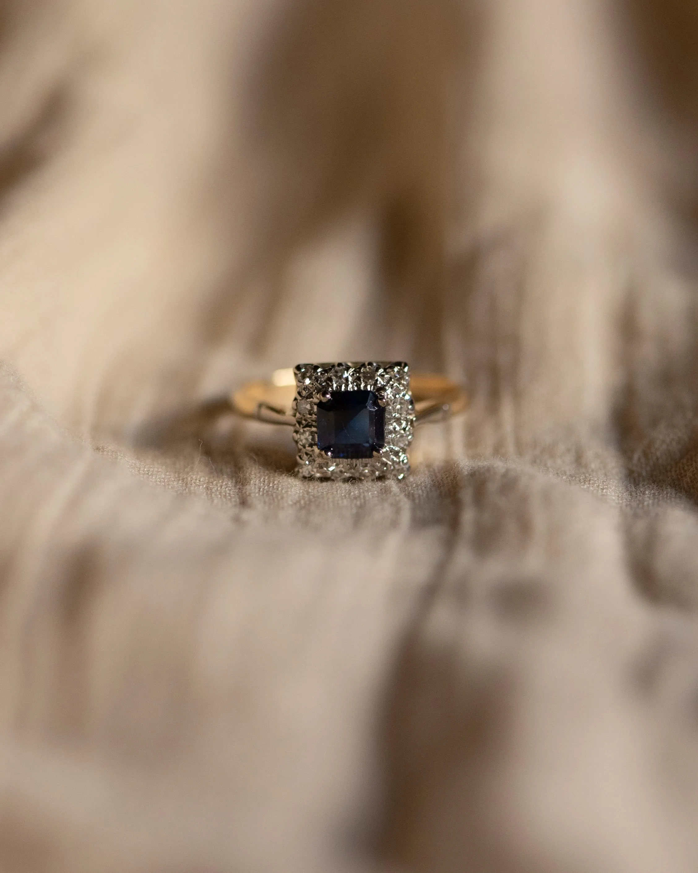 Esther Vintage 18ct Gold Sapphire & Diamond Square Cluster Ring sold by Rock n Rose product image thumbnail 4