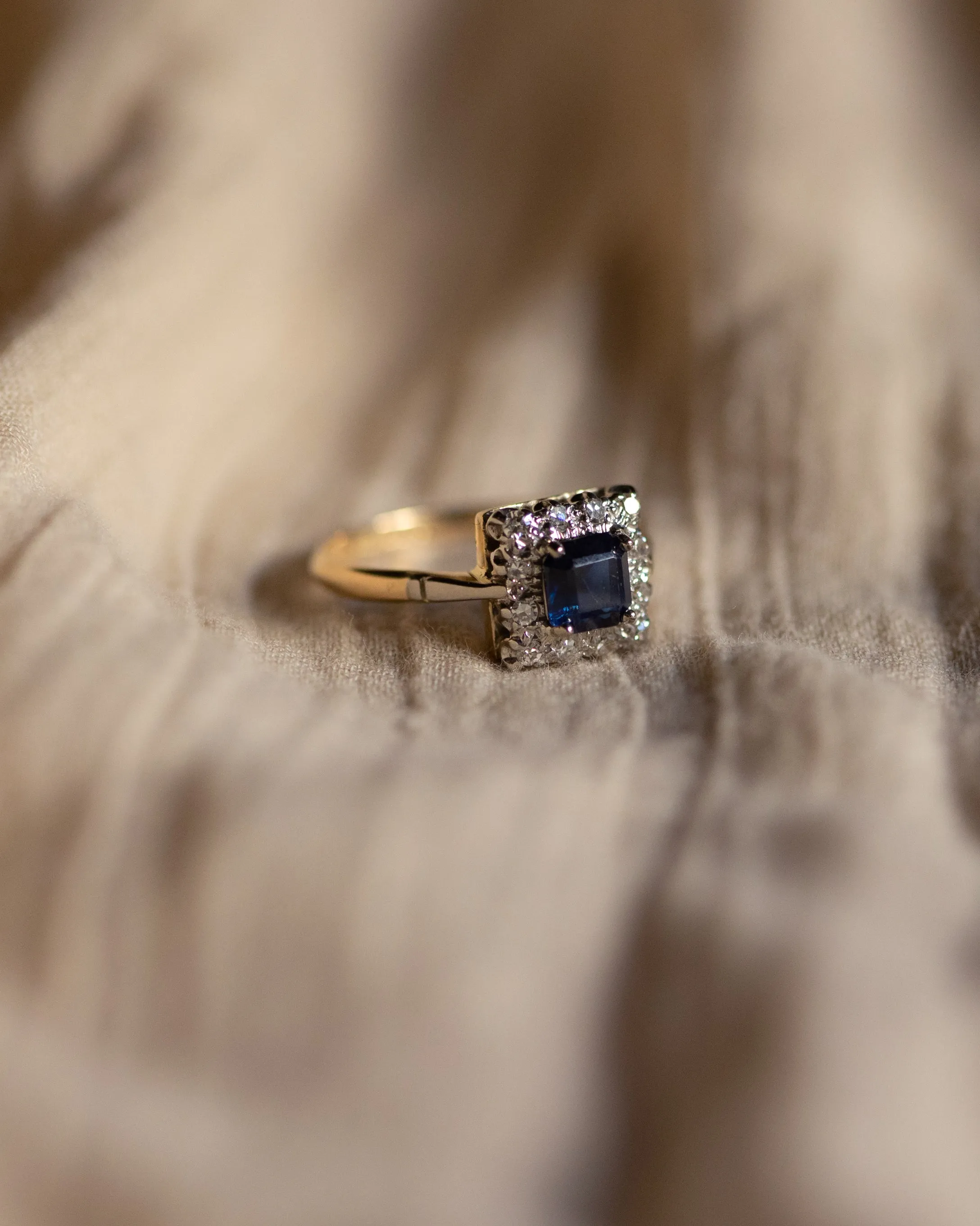 Esther Vintage 18ct Gold Sapphire & Diamond Square Cluster Ring sold by Rock n Rose product image thumbnail 3