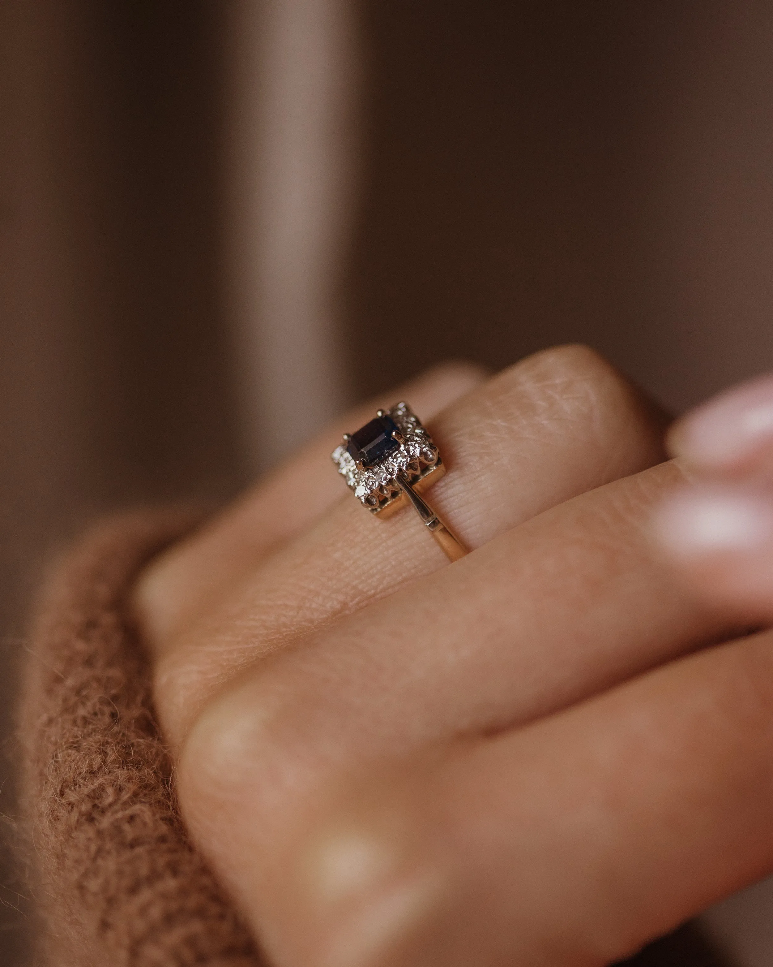 Esther Vintage 18ct Gold Sapphire & Diamond Square Cluster Ring sold by Rock n Rose product image thumbnail 2