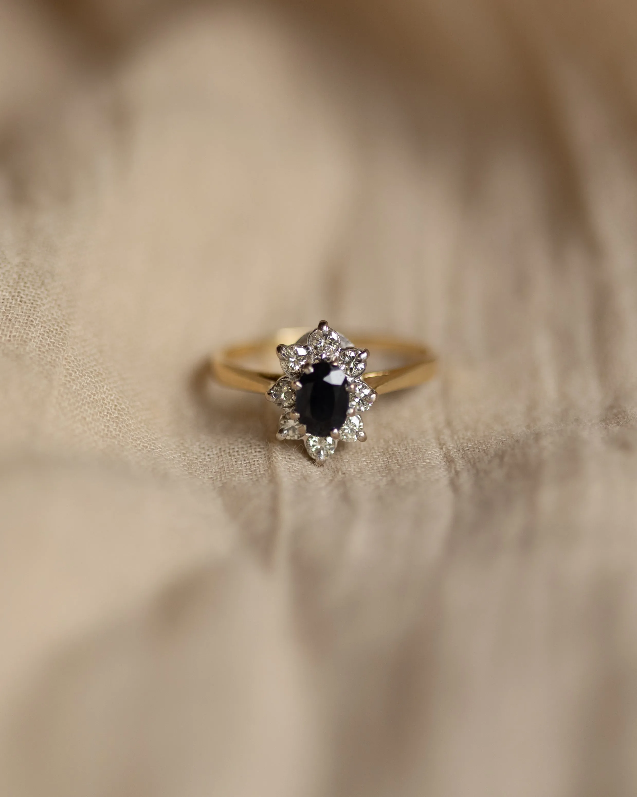 Verity 1981 Vintage 18ct Gold Sapphire & Diamond Cluster Ring sold by Rock n Rose