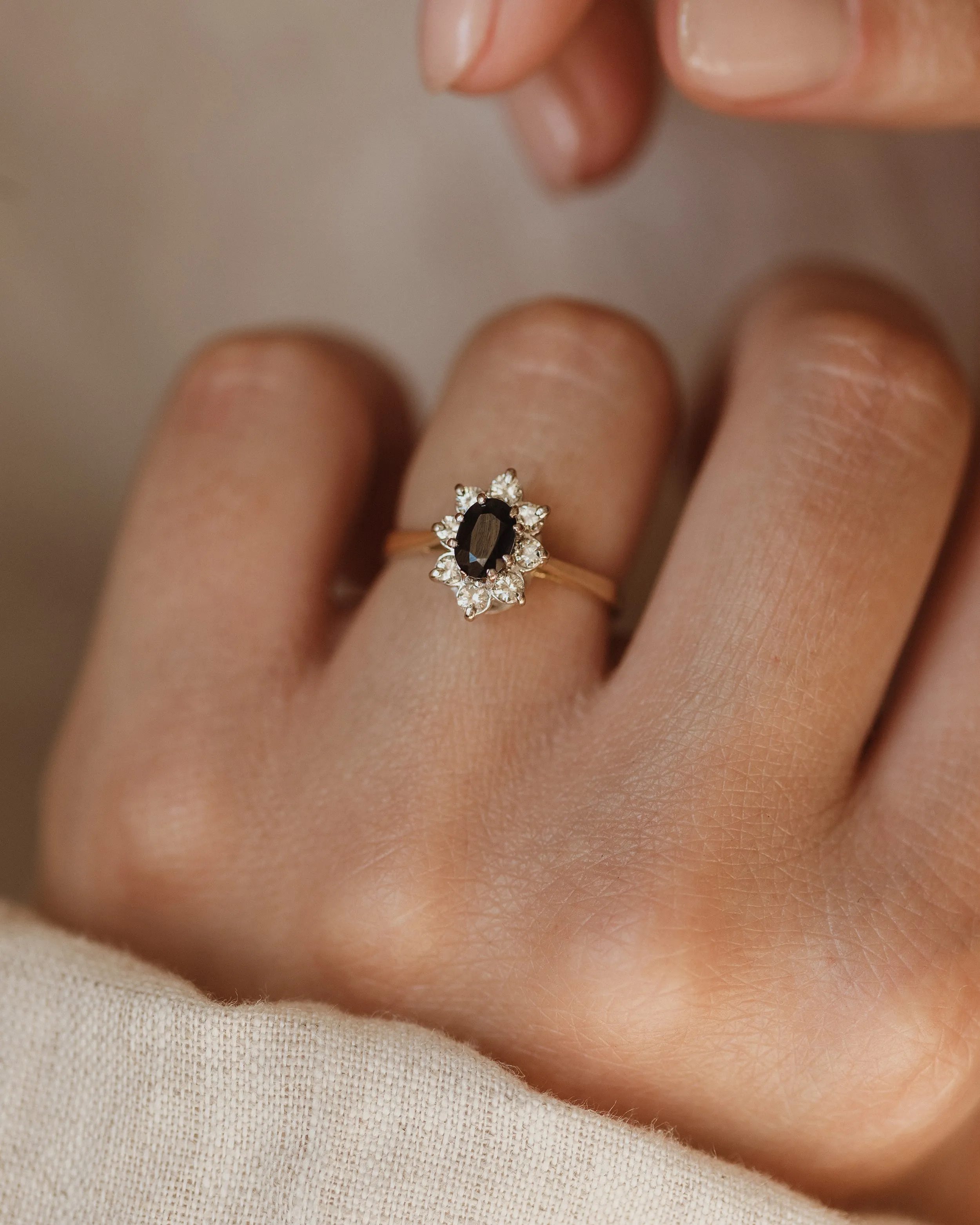 Verity 1981 Vintage 18ct Gold Sapphire & Diamond Cluster Ring sold by Rock n Rose product image thumbnail 2