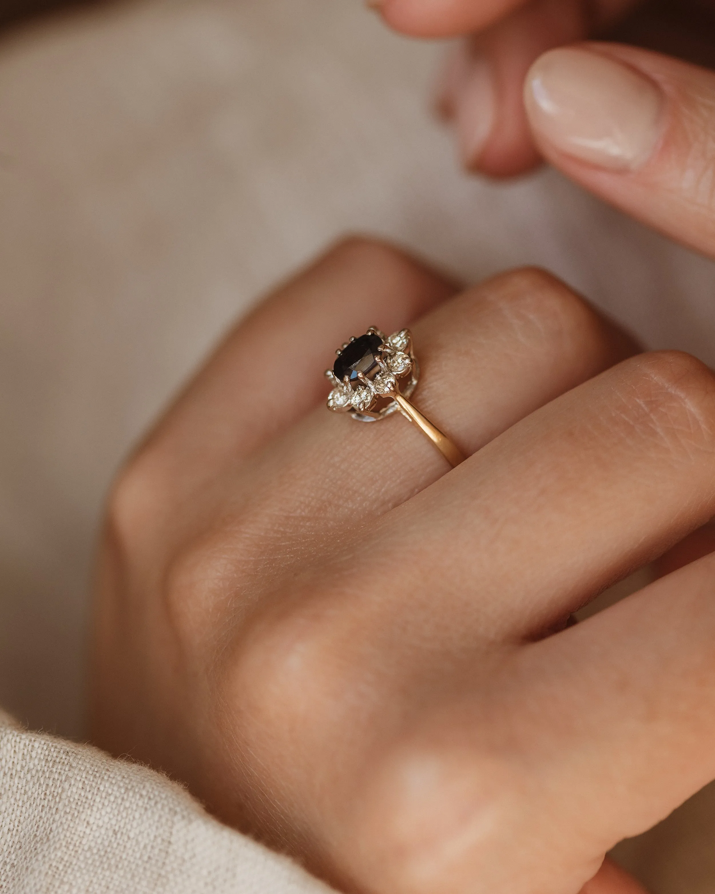 Verity 1981 Vintage 18ct Gold Sapphire & Diamond Cluster Ring sold by Rock n Rose product image thumbnail 3