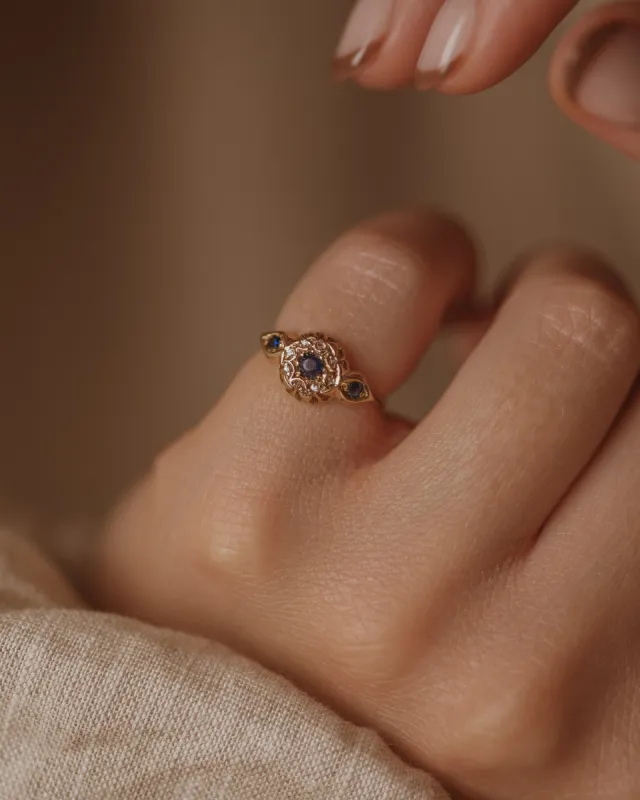 Julia 1918 Antique 18ct Gold Sapphire & Diamond Cluster Ring sold by Rock n Rose
