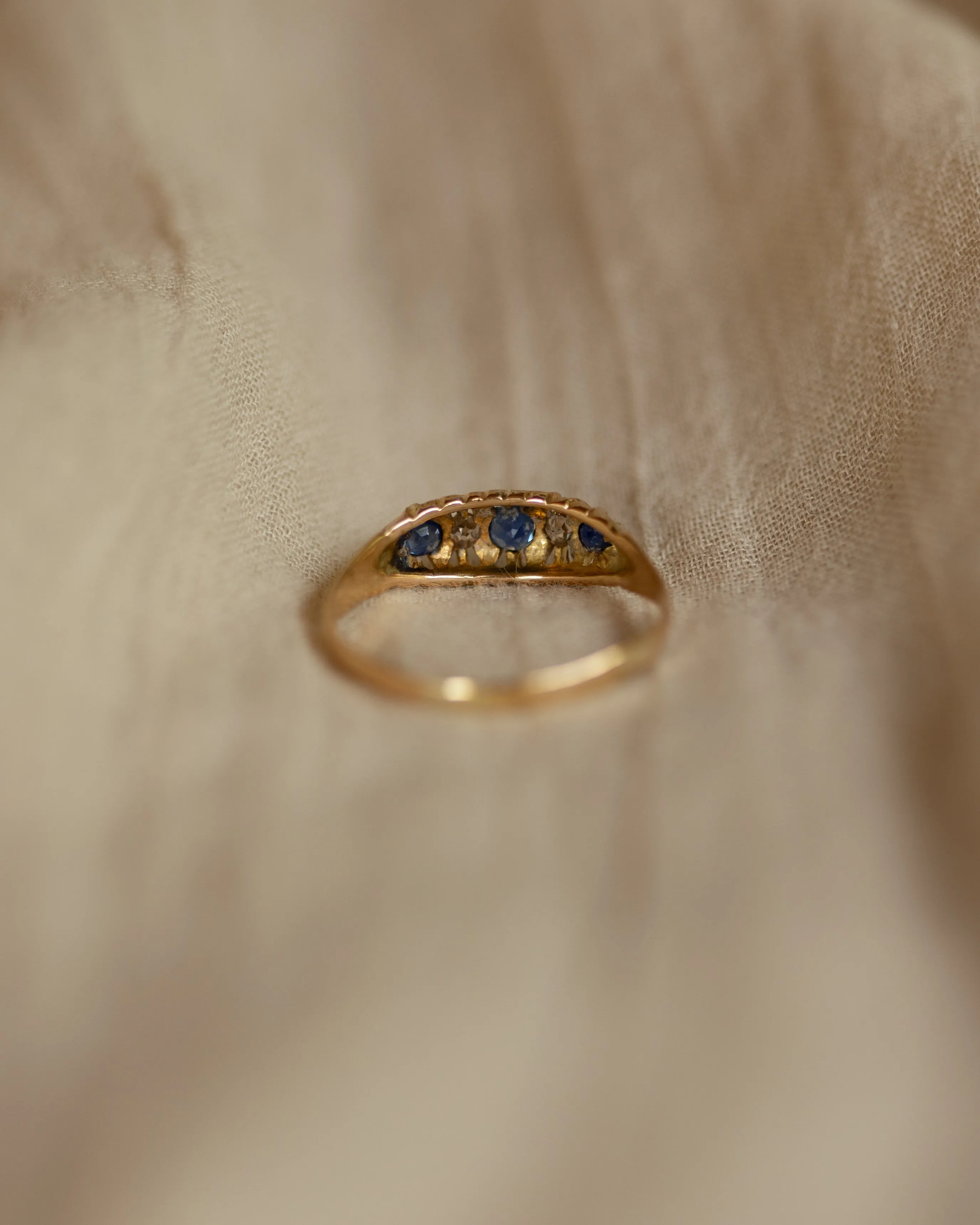Posey Antique 18ct Gold Sapphire & Diamond Five Stone Ring sold by Rock n Rose product image thumbnail 5