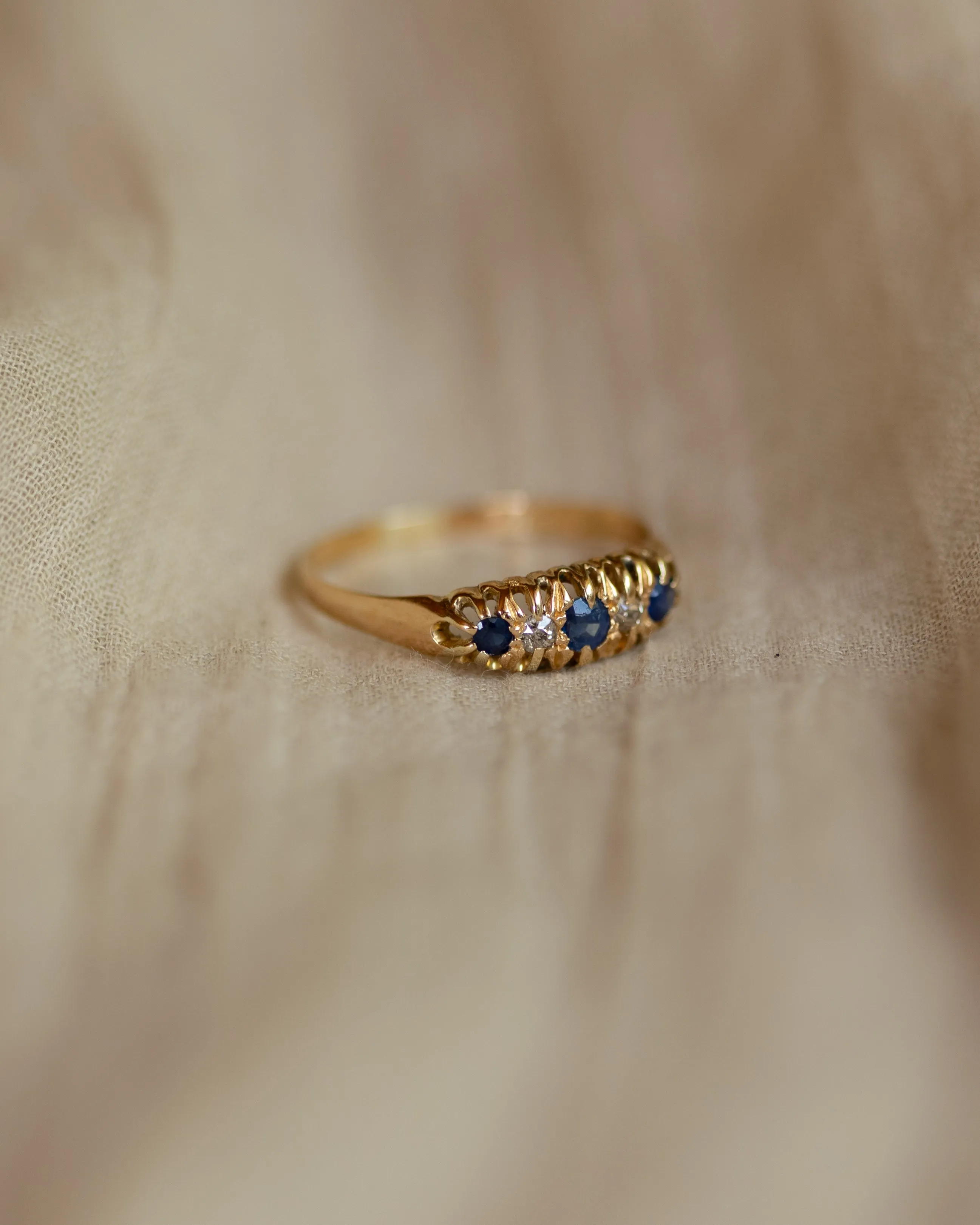 Posey Antique 18ct Gold Sapphire & Diamond Five Stone Ring sold by Rock n Rose product image thumbnail 4