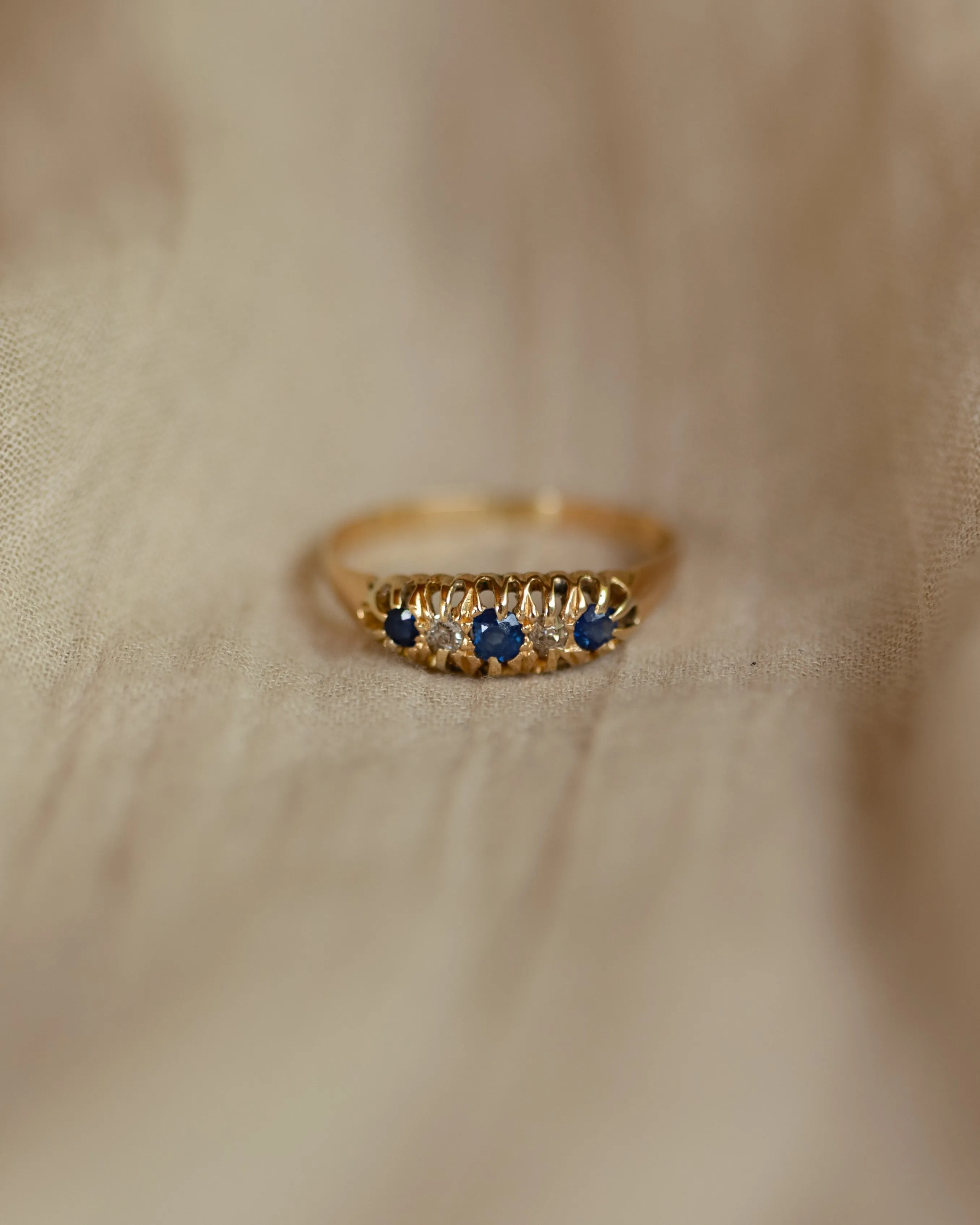 Posey Antique 18ct Gold Sapphire & Diamond Five Stone Ring sold by Rock n Rose product image thumbnail 3
