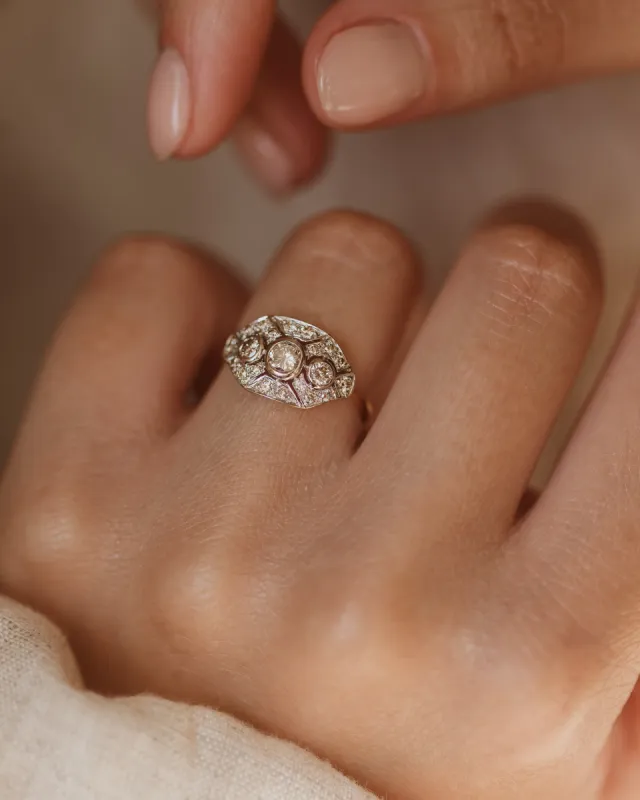 Inez Vintage Art Deco 18ct Gold Diamond Panel Ring sold by Rock n Rose