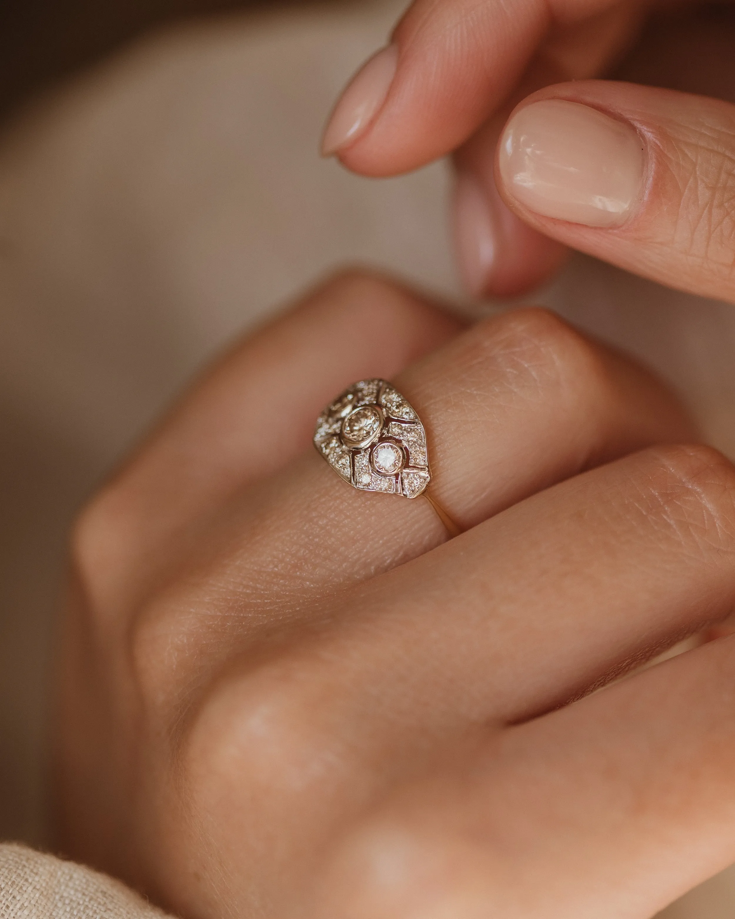 Inez Vintage Art Deco 18ct Gold Diamond Panel Ring sold by Rock n Rose product image thumbnail 2