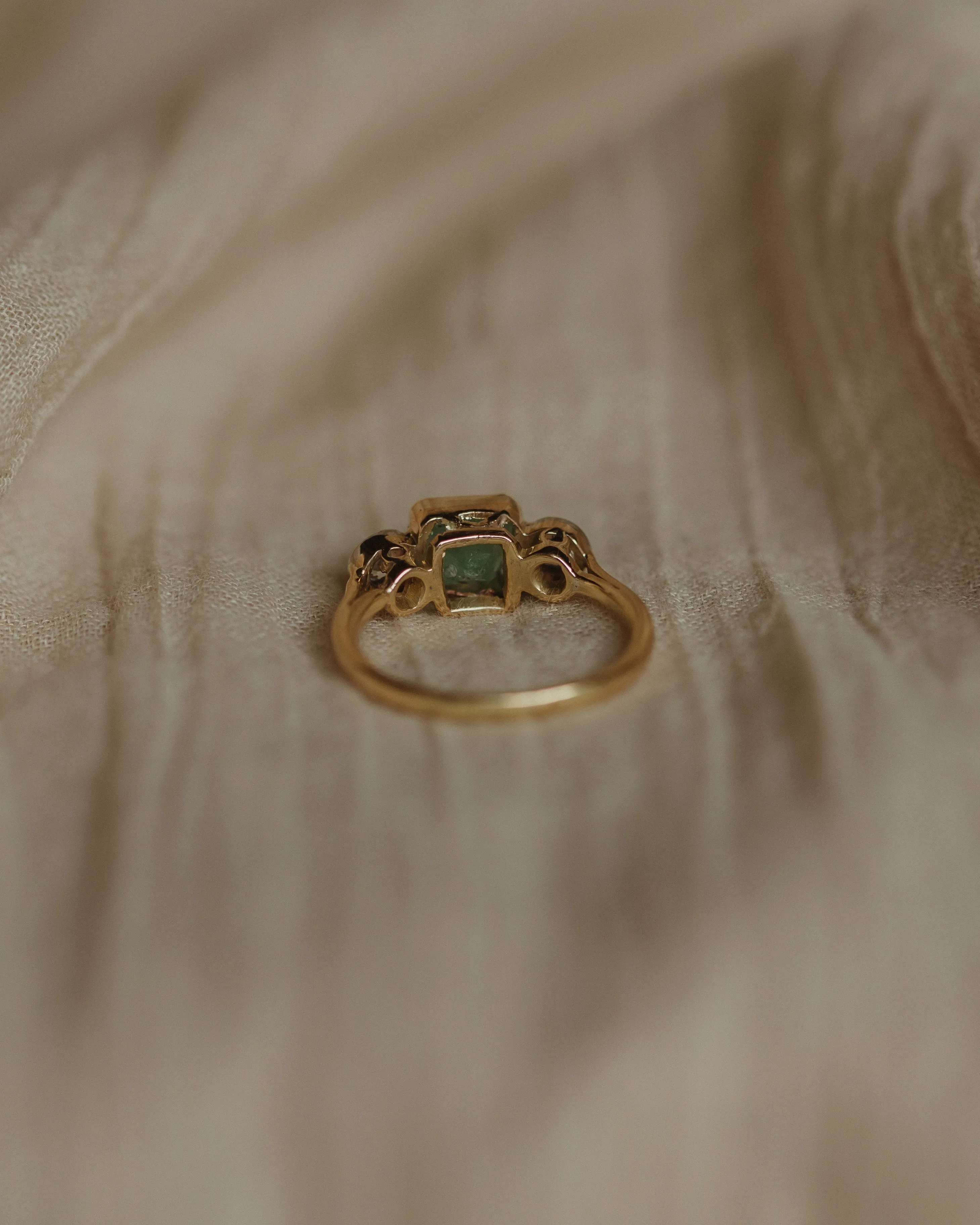 Babette Vintage 18ct Gold Emerald & Diamond Trilogy Ring sold by Rock n Rose product image thumbnail 5