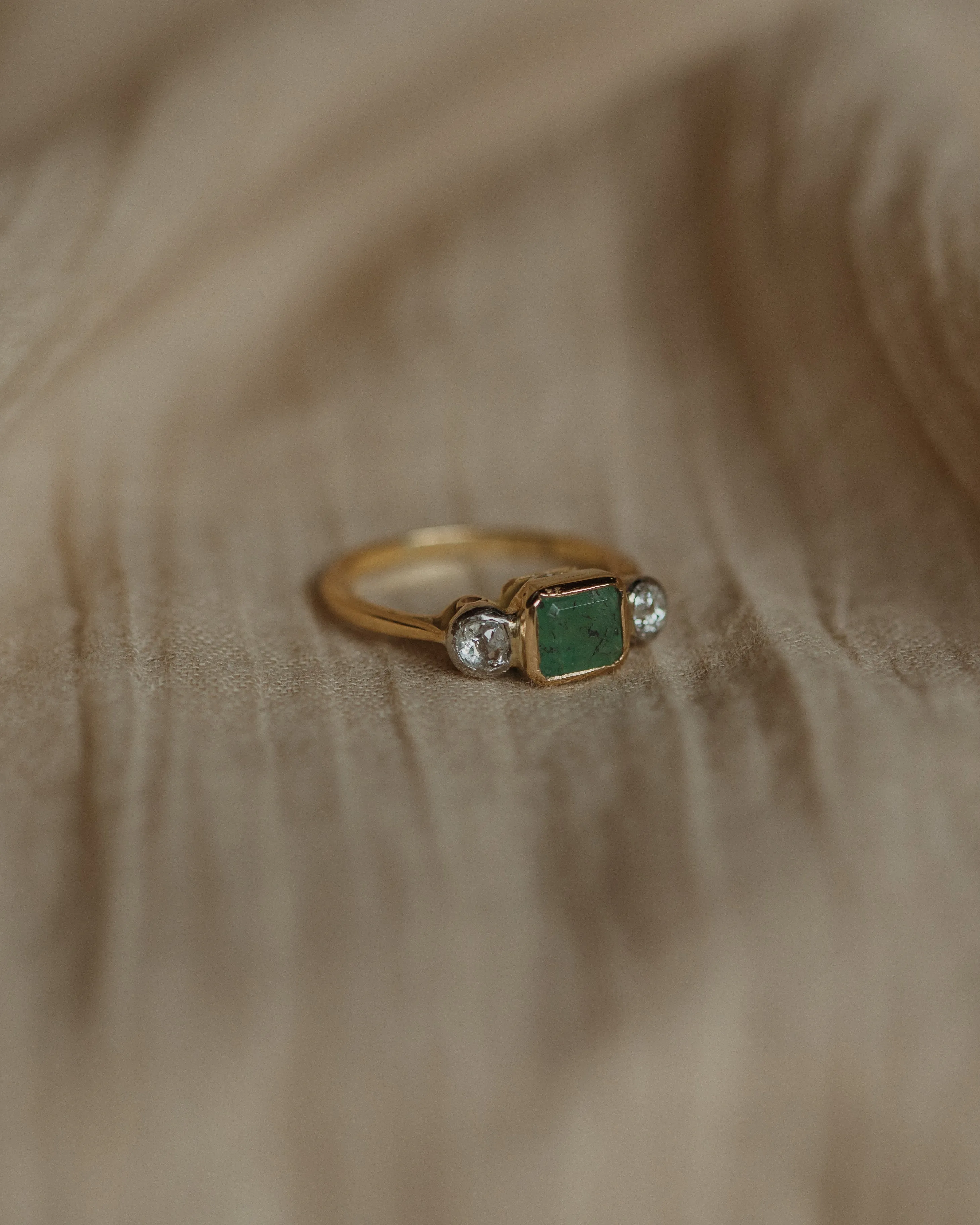 Babette Vintage 18ct Gold Emerald & Diamond Trilogy Ring sold by Rock n Rose product image thumbnail 4
