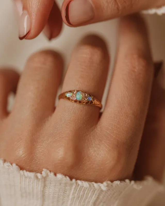 Esme 1901 Edwardian Antique 18ct Gold Opal & Diamond Ring sold by Rock n Rose