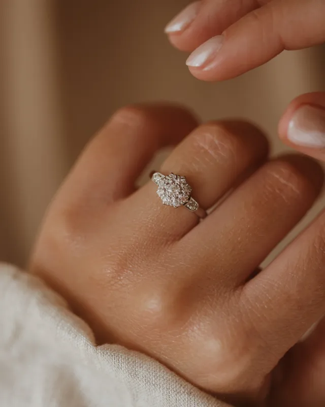 Henrietta Vintage 18ct White Gold Diamond Cluster Ring sold by Rock n Rose