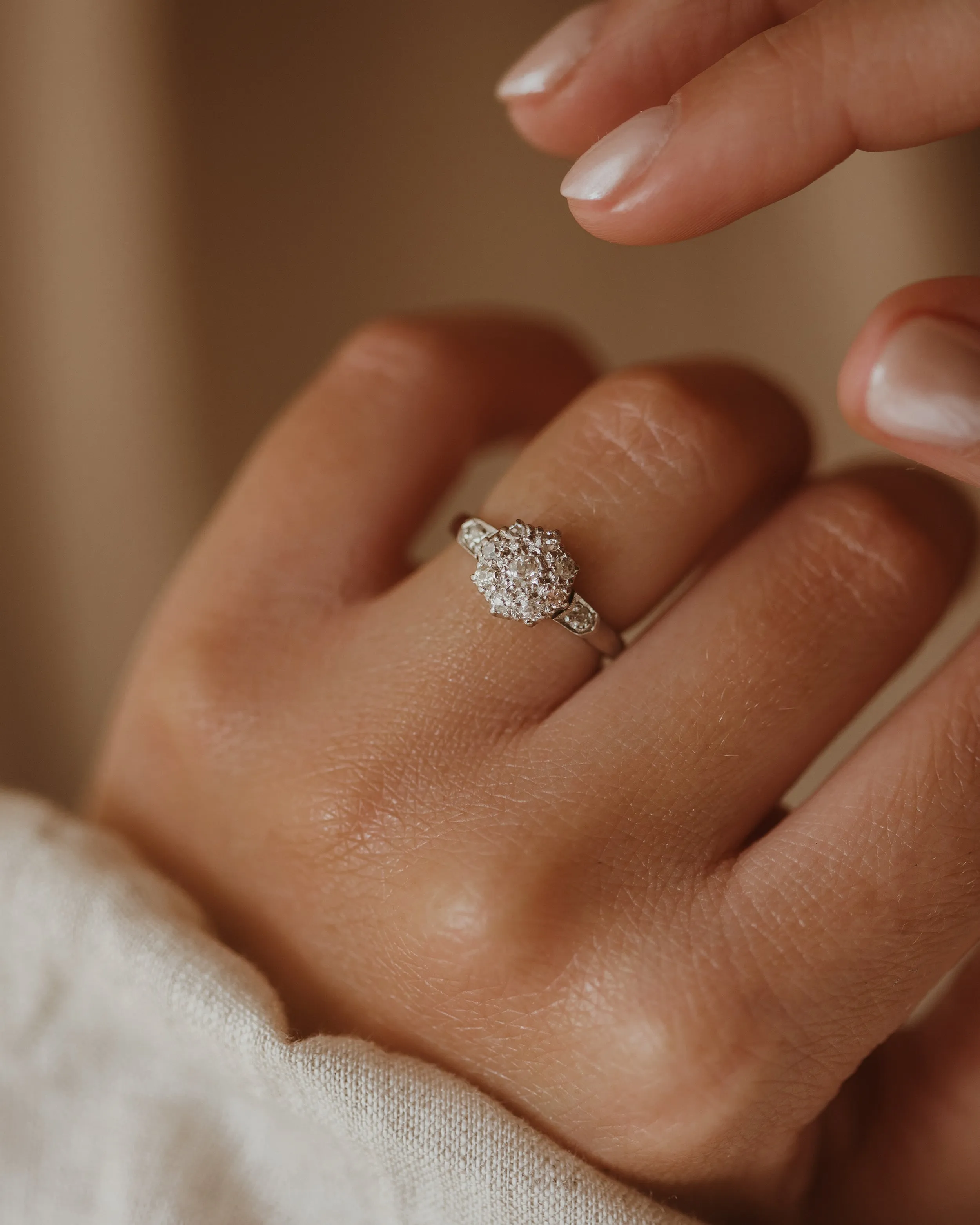 Henrietta Vintage 18ct White Gold Diamond Cluster Ring sold by Rock n Rose