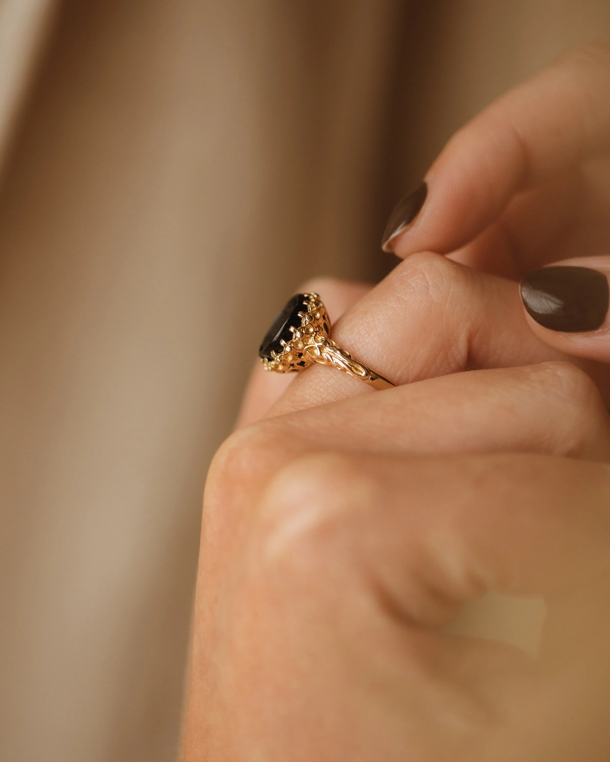 Emma Antique 9ct Gold Black Onyx Cameo Ring sold by Rock n Rose product image thumbnail 3