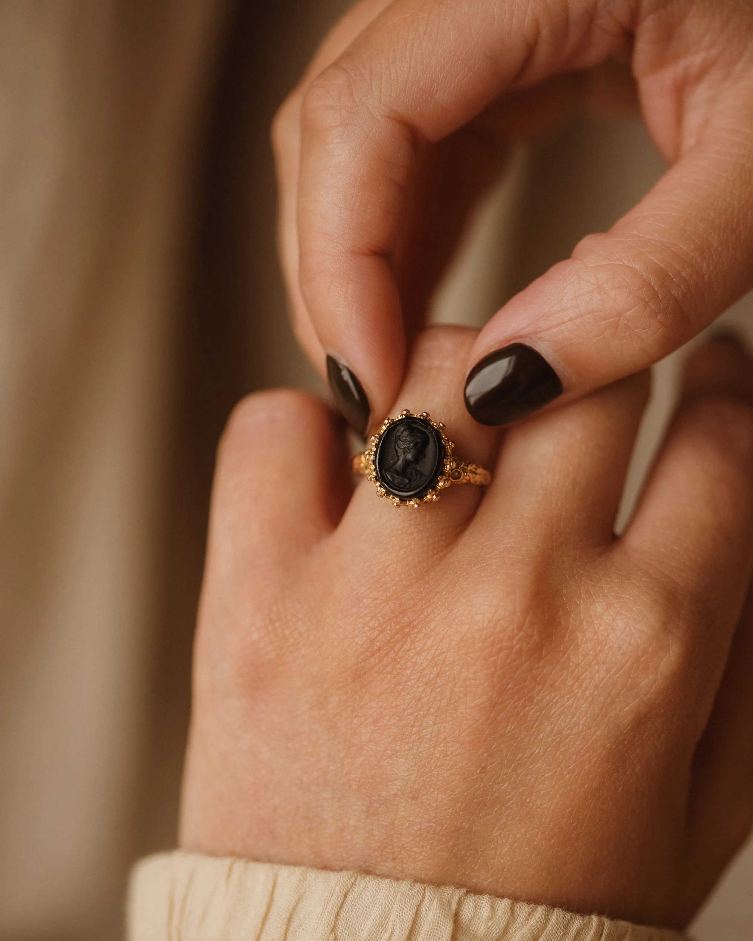 Emma Antique 9ct Gold Black Onyx Cameo Ring sold by Rock n Rose product image thumbnail 4