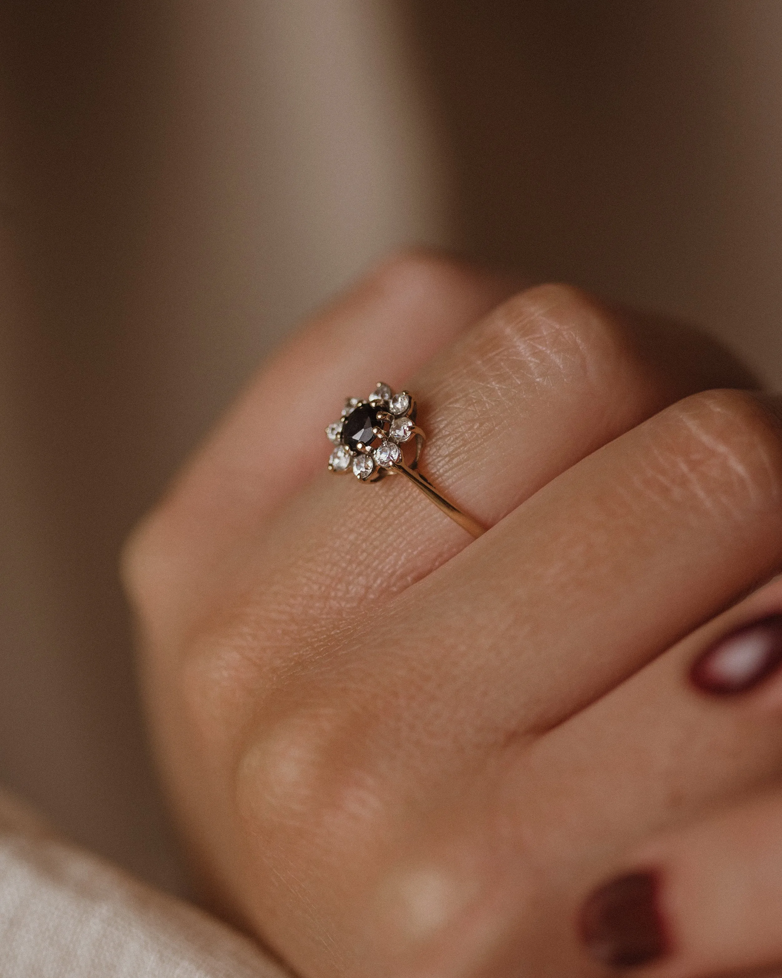 Georgia 1987 Vintage 9ct Gold Sapphire & Cubic Zircon Cluster Ring sold by Rock n Rose product image thumbnail 2