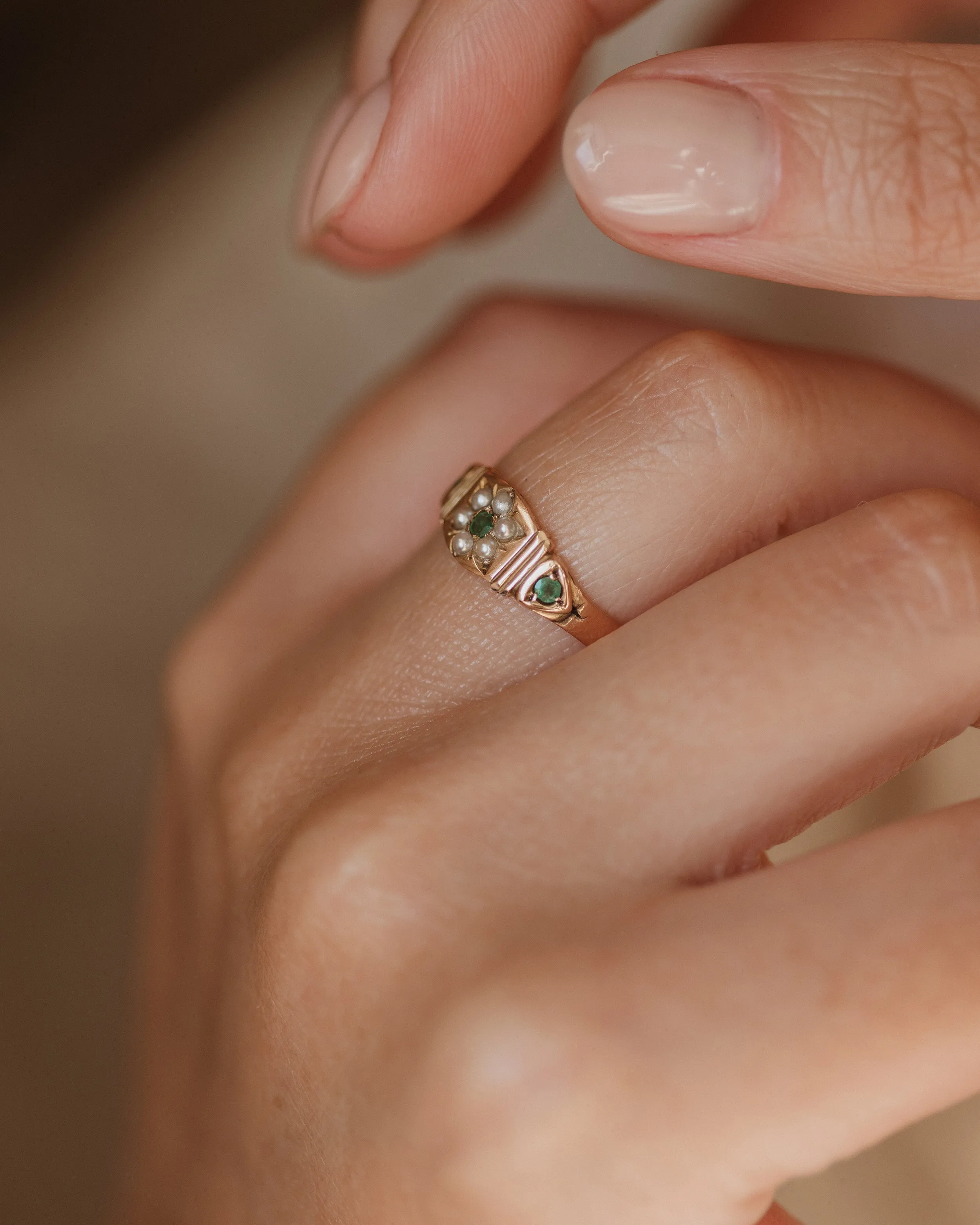 Faye Antique 15ct Gold Emerald & Pearl Ring sold by Rock n Rose product image thumbnail 2