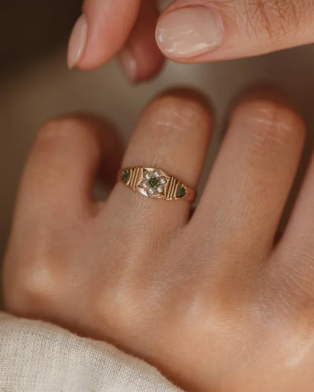 Faye Antique 15ct Gold Emerald & Pearl Ring sold by Rock n Rose