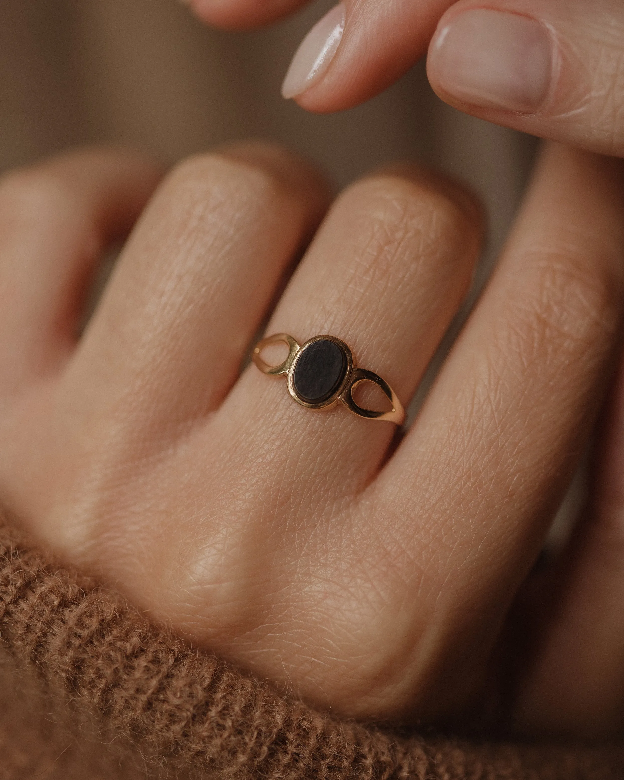 Tabitha 1981 Vintage 9ct Gold Onyx Ring sold by Rock n Rose