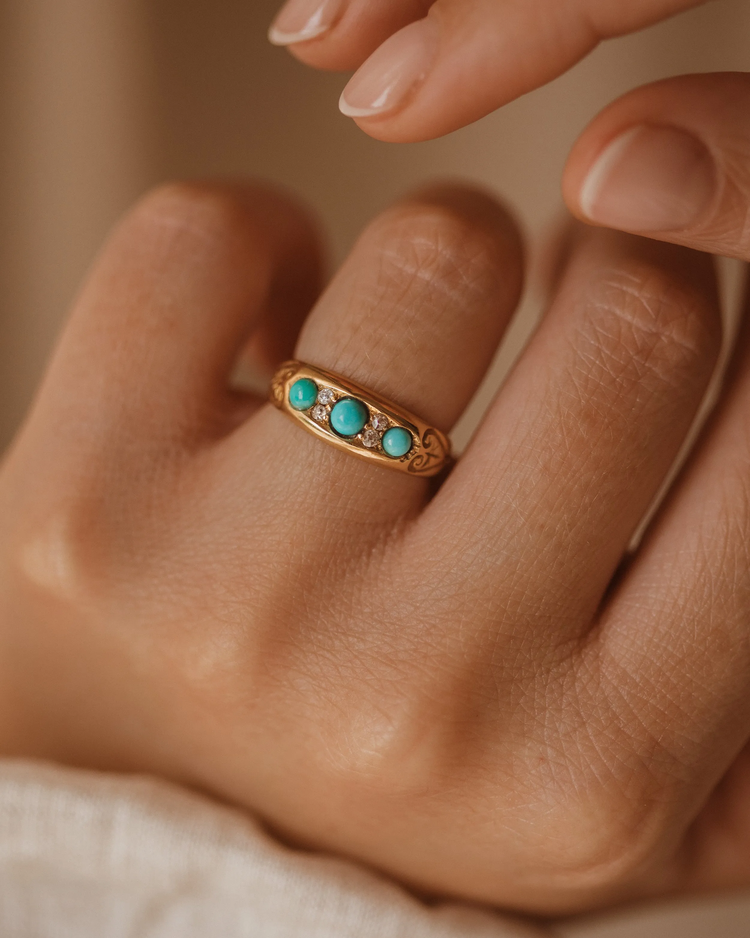 Winifred 1812 Antique 18ct Gold Turquoise & Diamond Ring sold by Rock n Rose