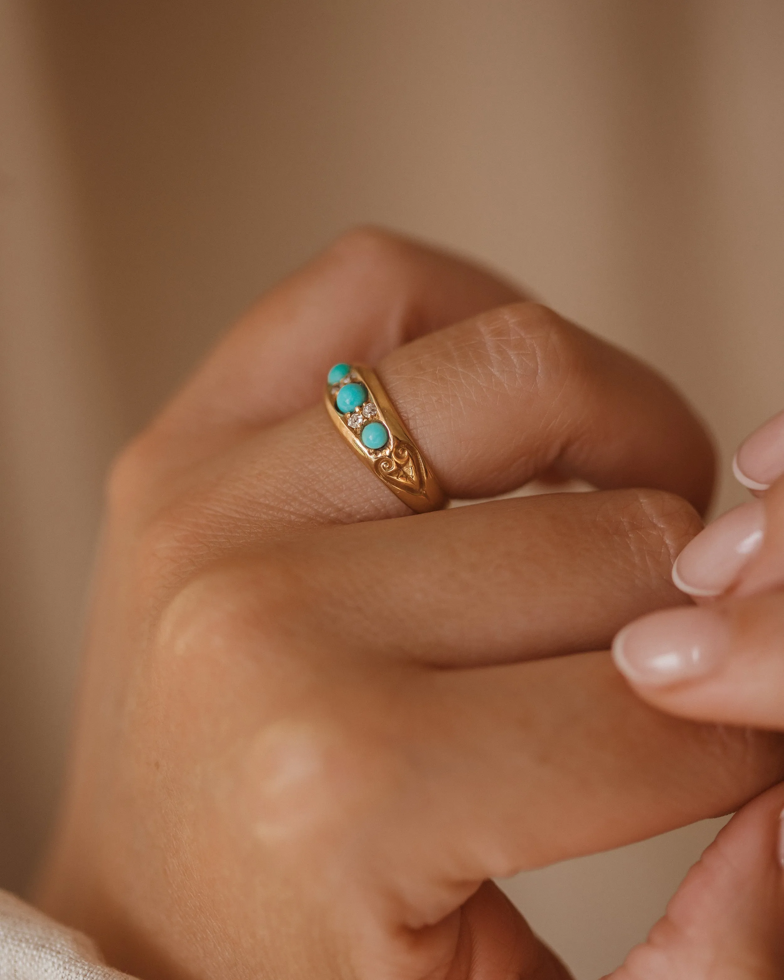 Winifred 1812 Antique 18ct Gold Turquoise & Diamond Ring sold by Rock n Rose product image thumbnail 2