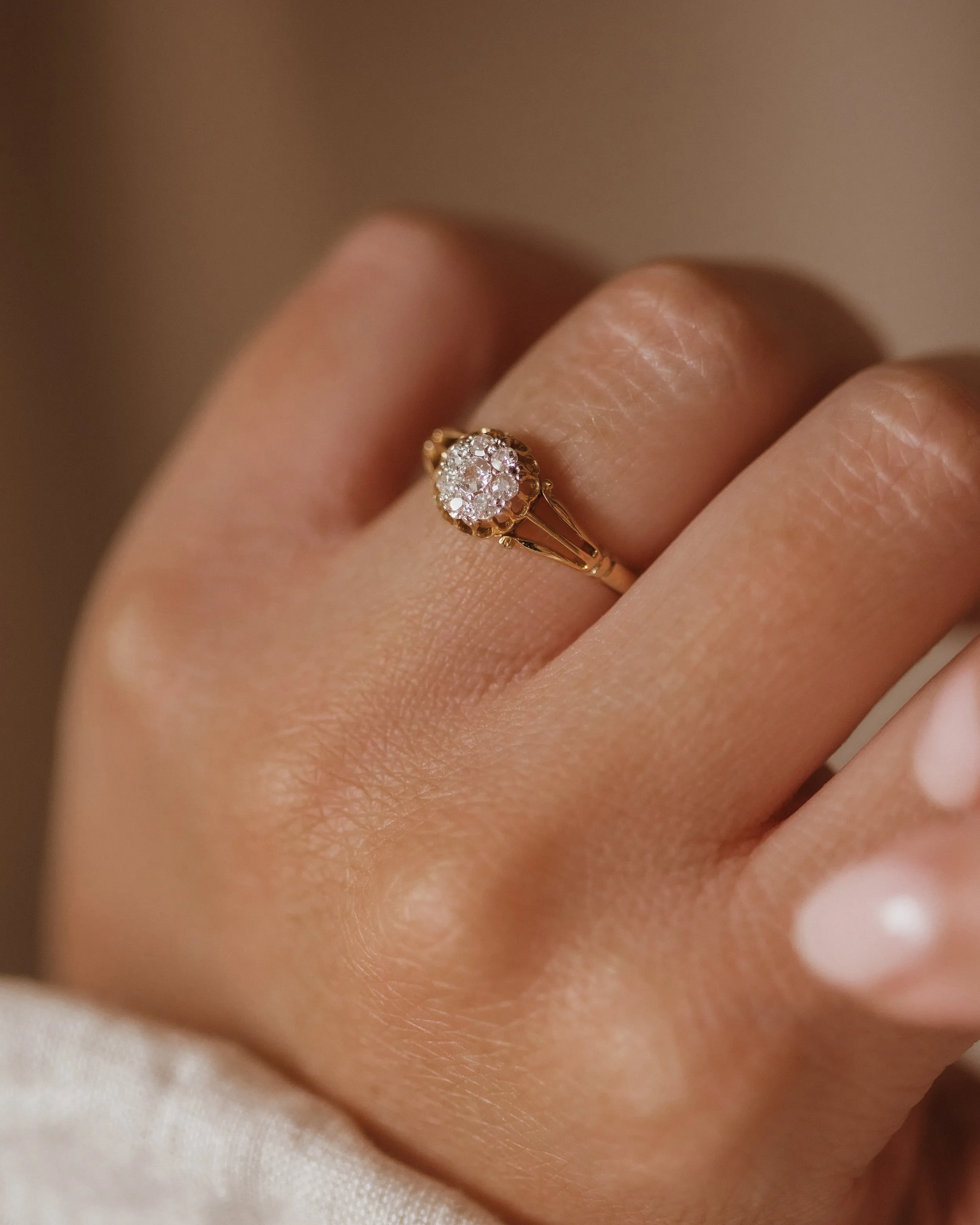 Clarice Antique 18ct Gold Old-Cut Diamond Cluster Ring sold by Rock n Rose