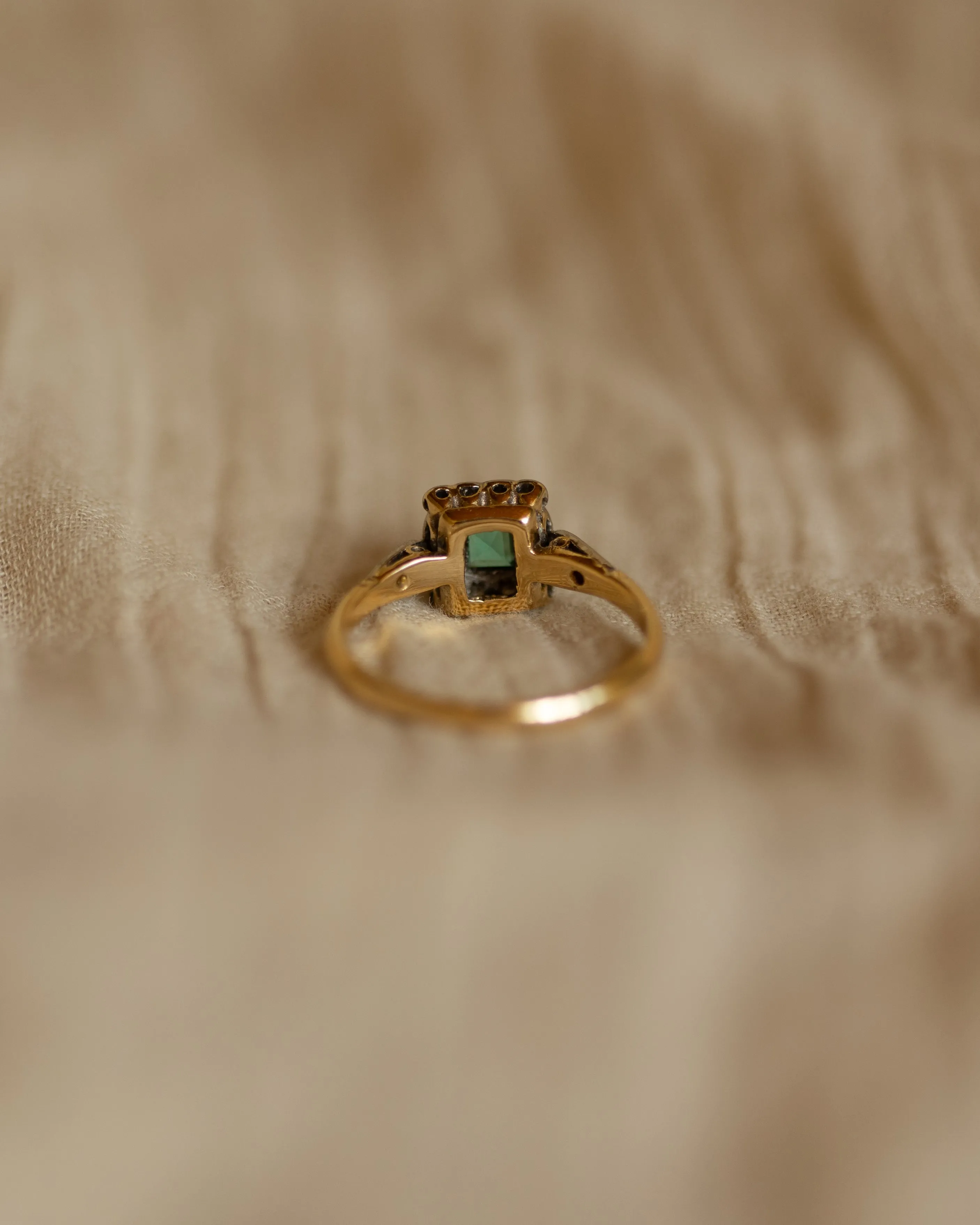 Veronica Vintage 18ct Gold Emerald & Diamond Square Cluster Ring sold by Rock n Rose product image thumbnail 4