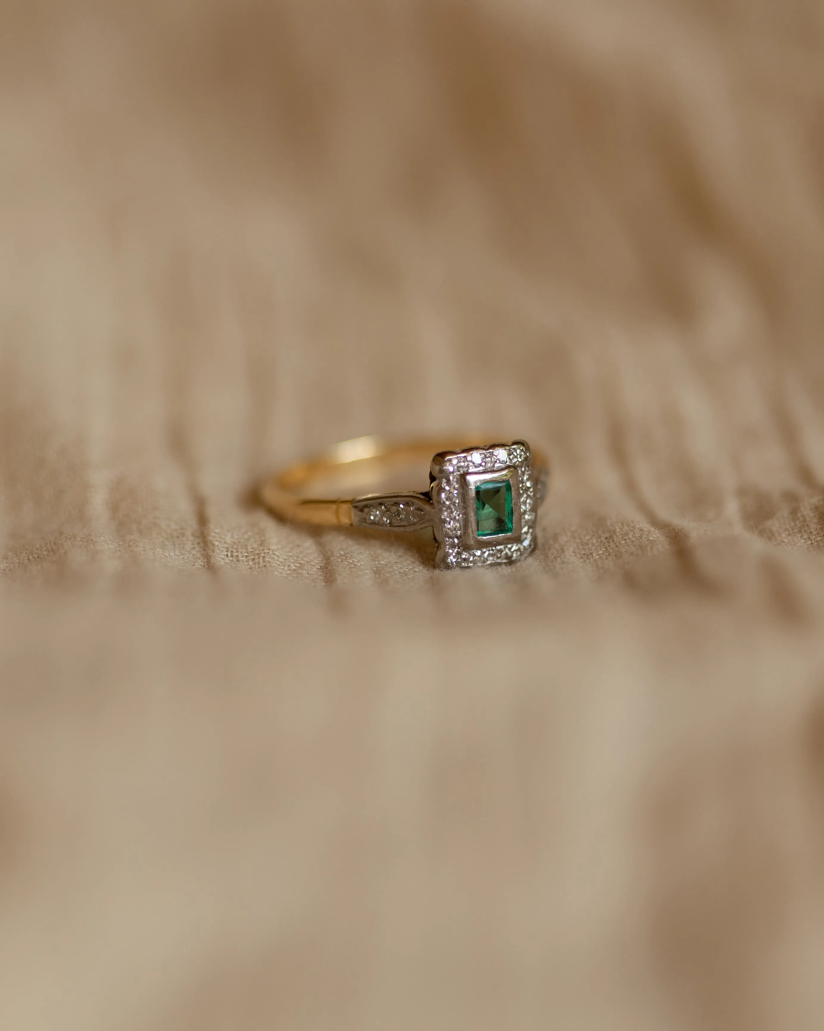 Veronica Vintage 18ct Gold Emerald & Diamond Square Cluster Ring sold by Rock n Rose product image thumbnail 3