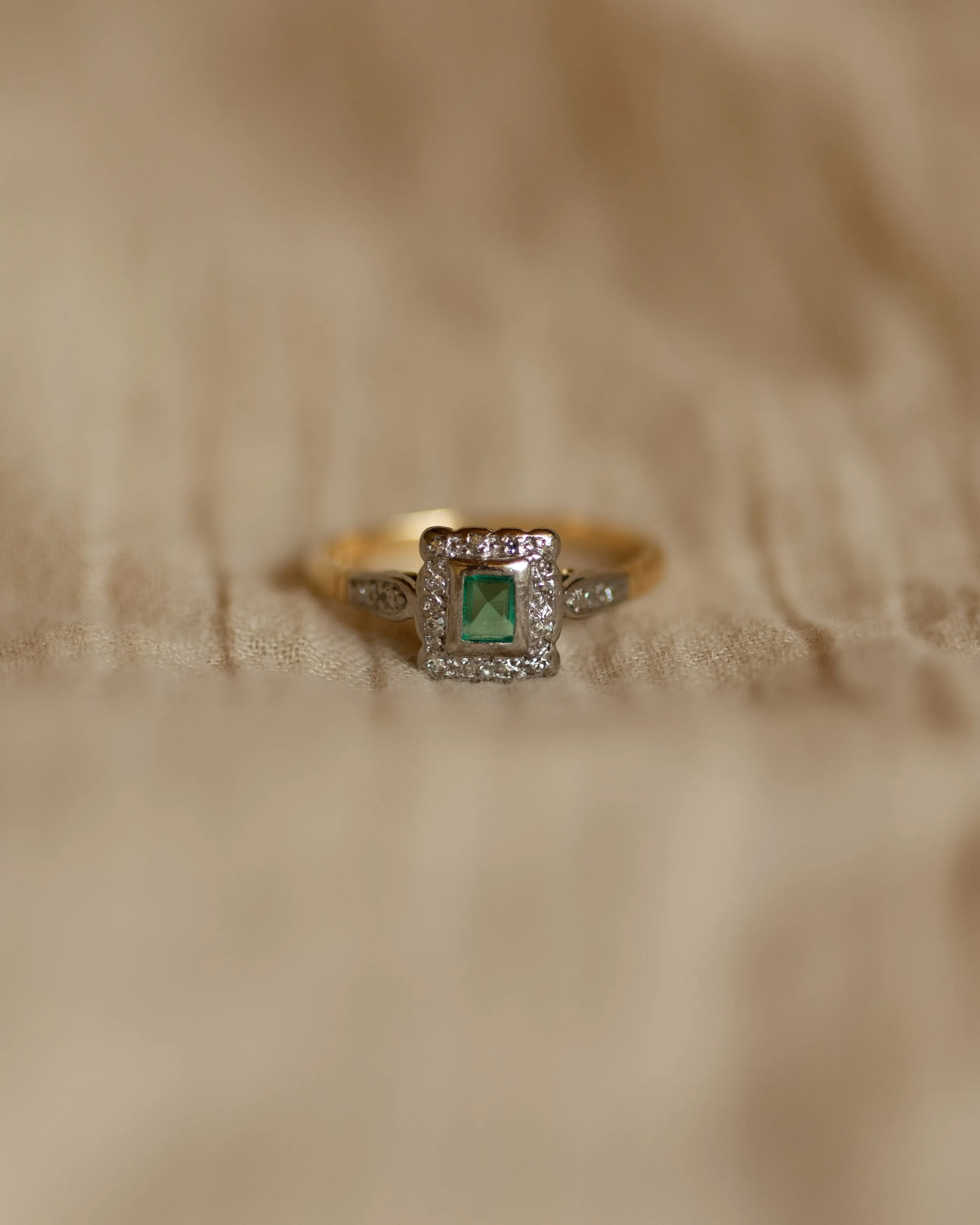Veronica Vintage 18ct Gold Emerald & Diamond Square Cluster Ring sold by Rock n Rose product image thumbnail 2