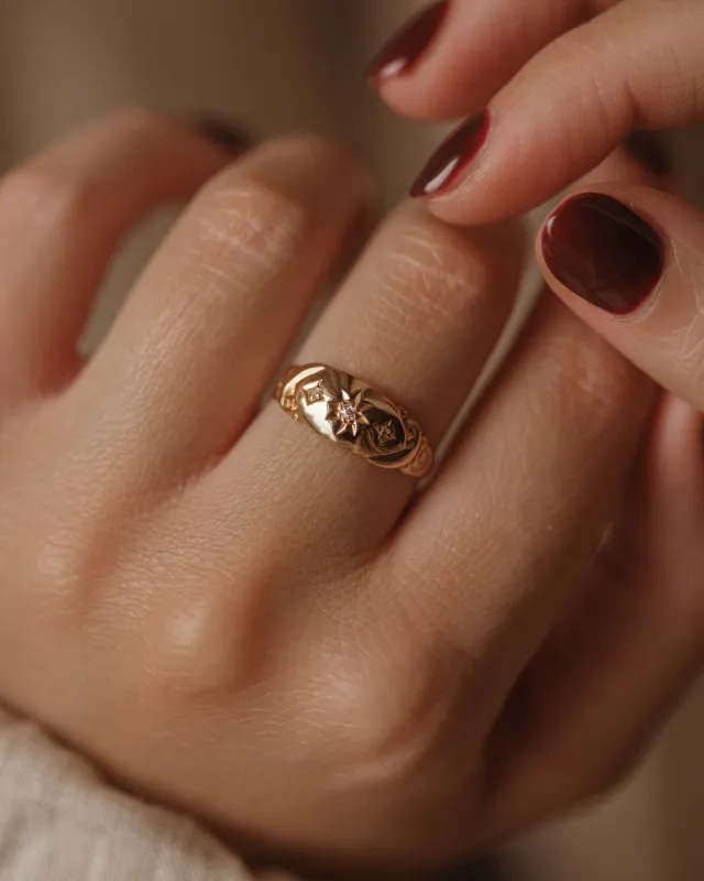 Hilma 1803 Antique 18ct Gold Star Set Diamond Trilogy Ring sold by Rock n Rose