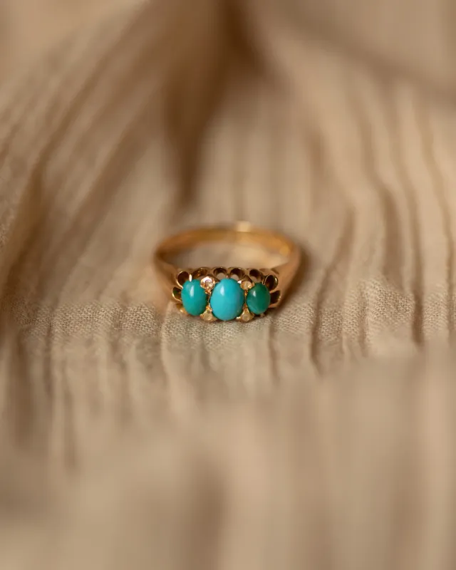 Prudence 1901 Edwardian 18ct Gold Diamond & Turquoise Ring sold by Rock n Rose