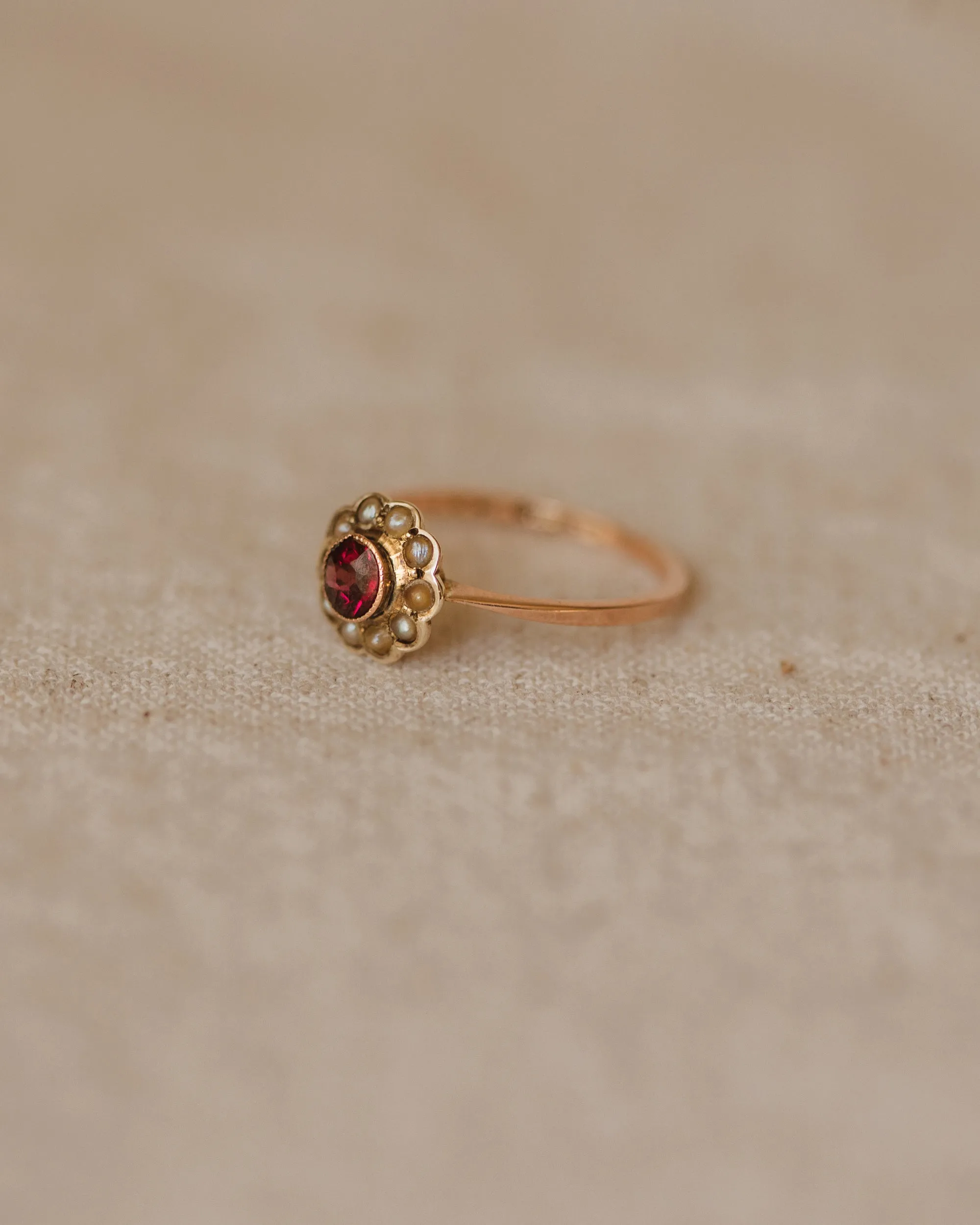 Ethel 1919 9ct Gold Garnet & Pearl Flower Cluster Ring sold by Rock n Rose product image thumbnail 5