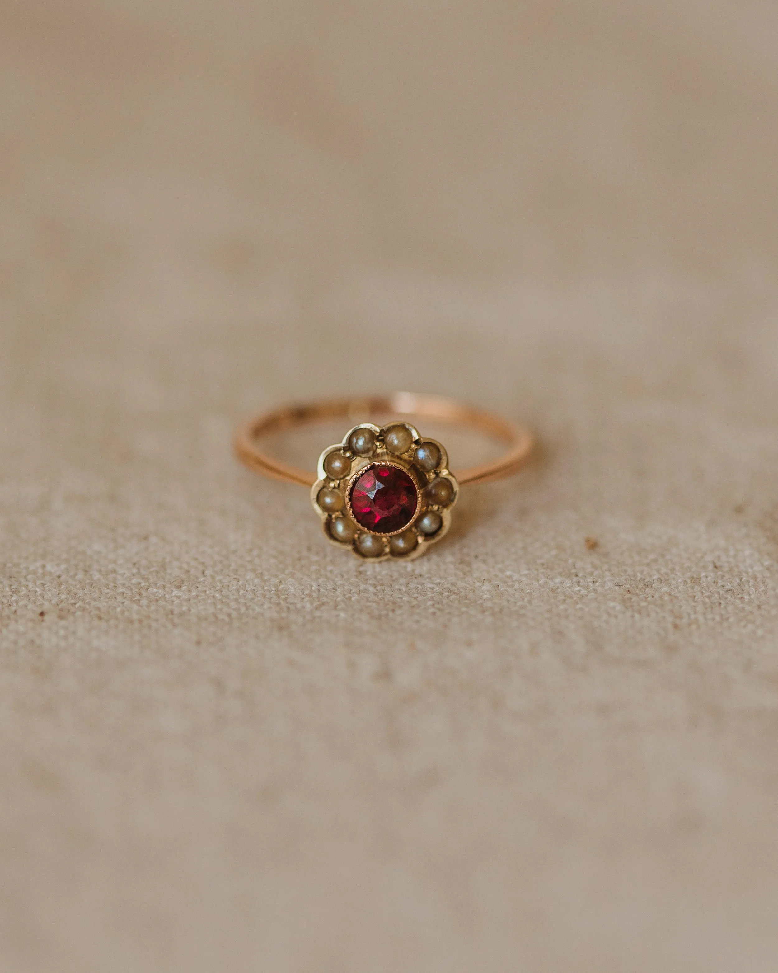 Ethel 1919 9ct Gold Garnet & Pearl Flower Cluster Ring sold by Rock n Rose product image thumbnail 3
