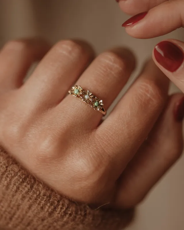 Gretchen 1969 Vintage 9ct Gold Pearl & Turquoise Flower Ring sold by Rock n Rose