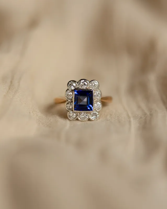 Ottilie Antique 18ct Gold Sapphire & Diamond Cluster Ring sold by Rock n Rose